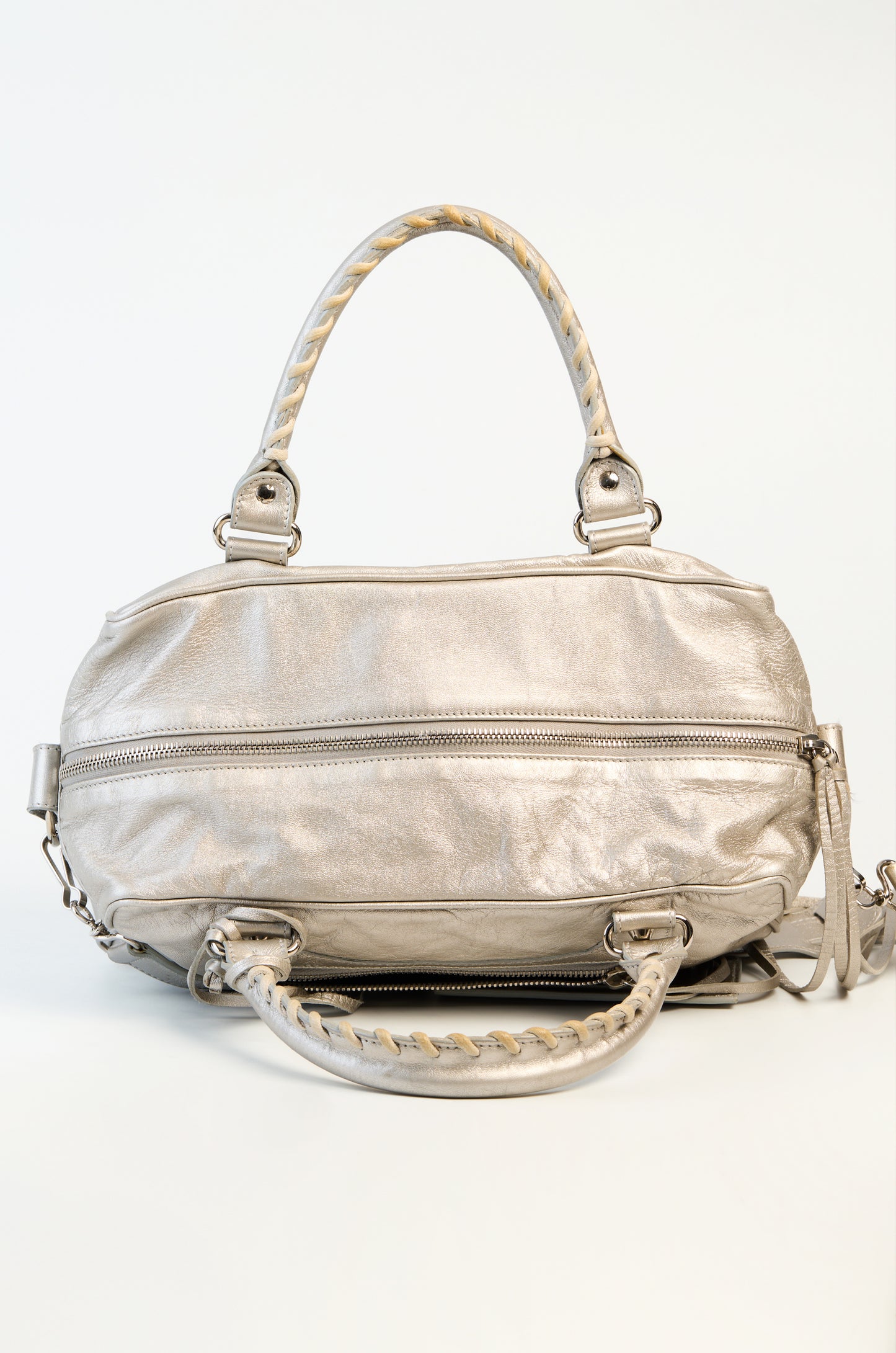 Balenciaga Metallic Leather Box Bag Silver