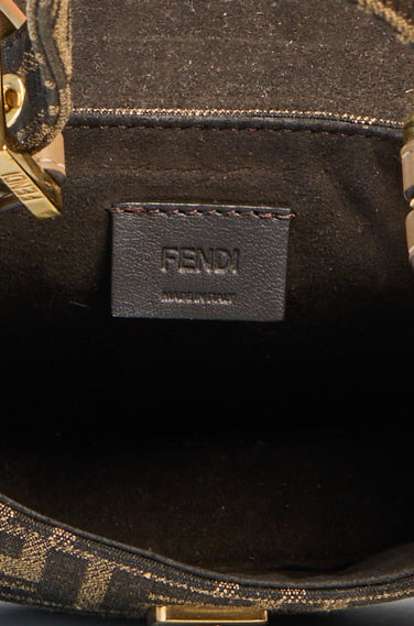 Fendi Fabric Jacquard FF 1974 Mini Cookie Hobo Bag Tobacco Moro