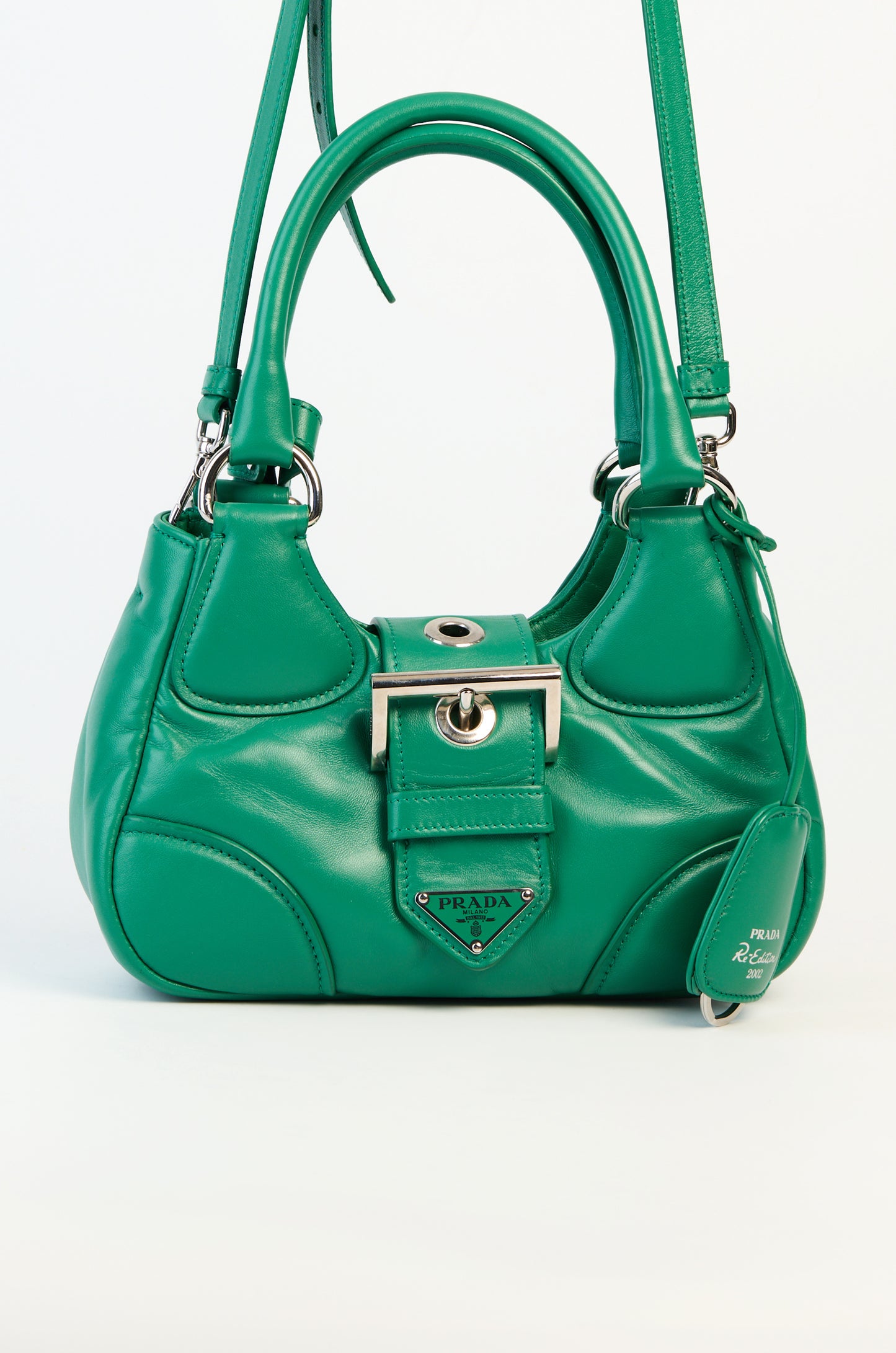 Prada Enameled Metal Triangle Moon Bag