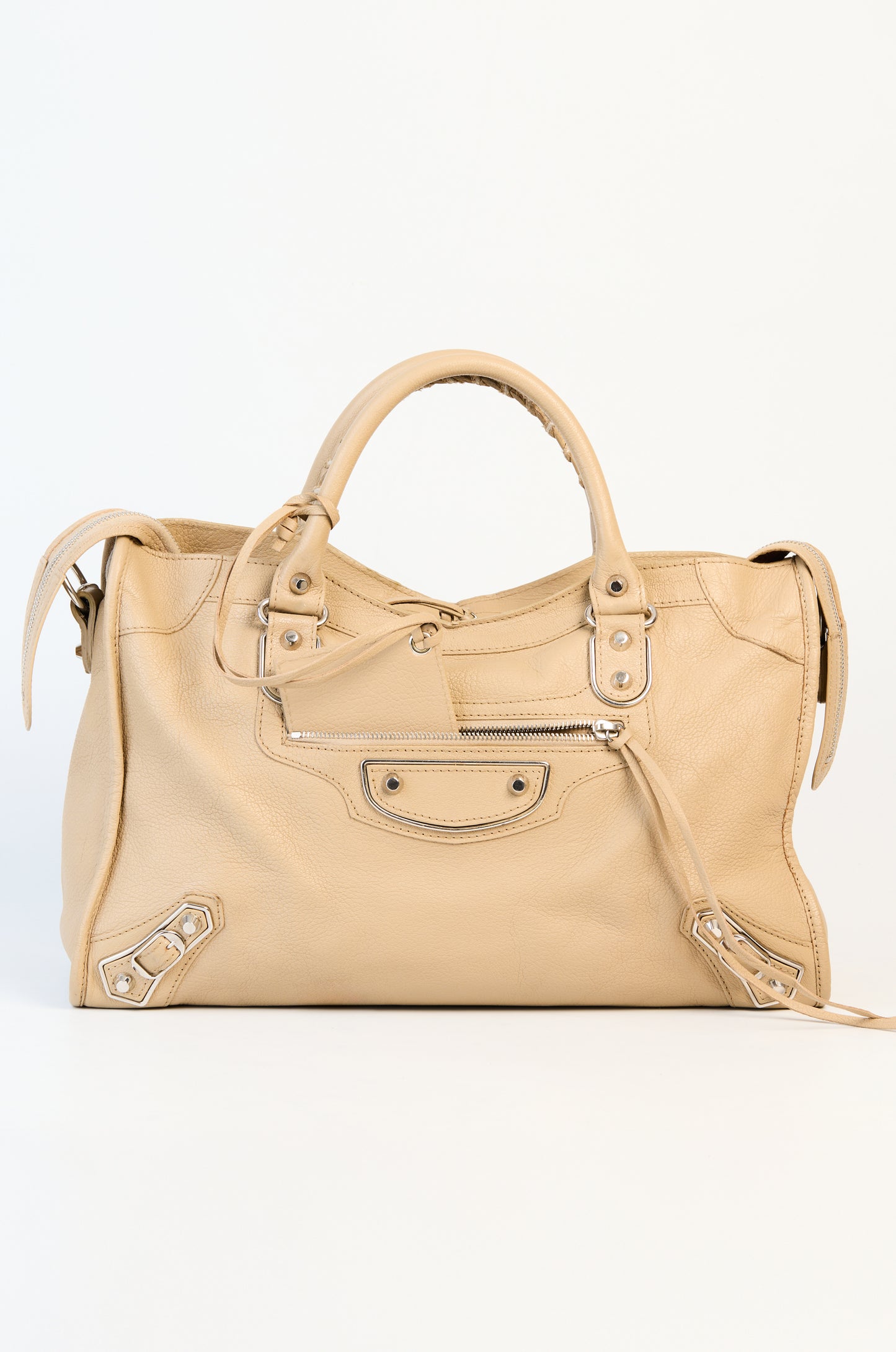 Balenciaga Beige Leather Metallic Edge City Medium Bag