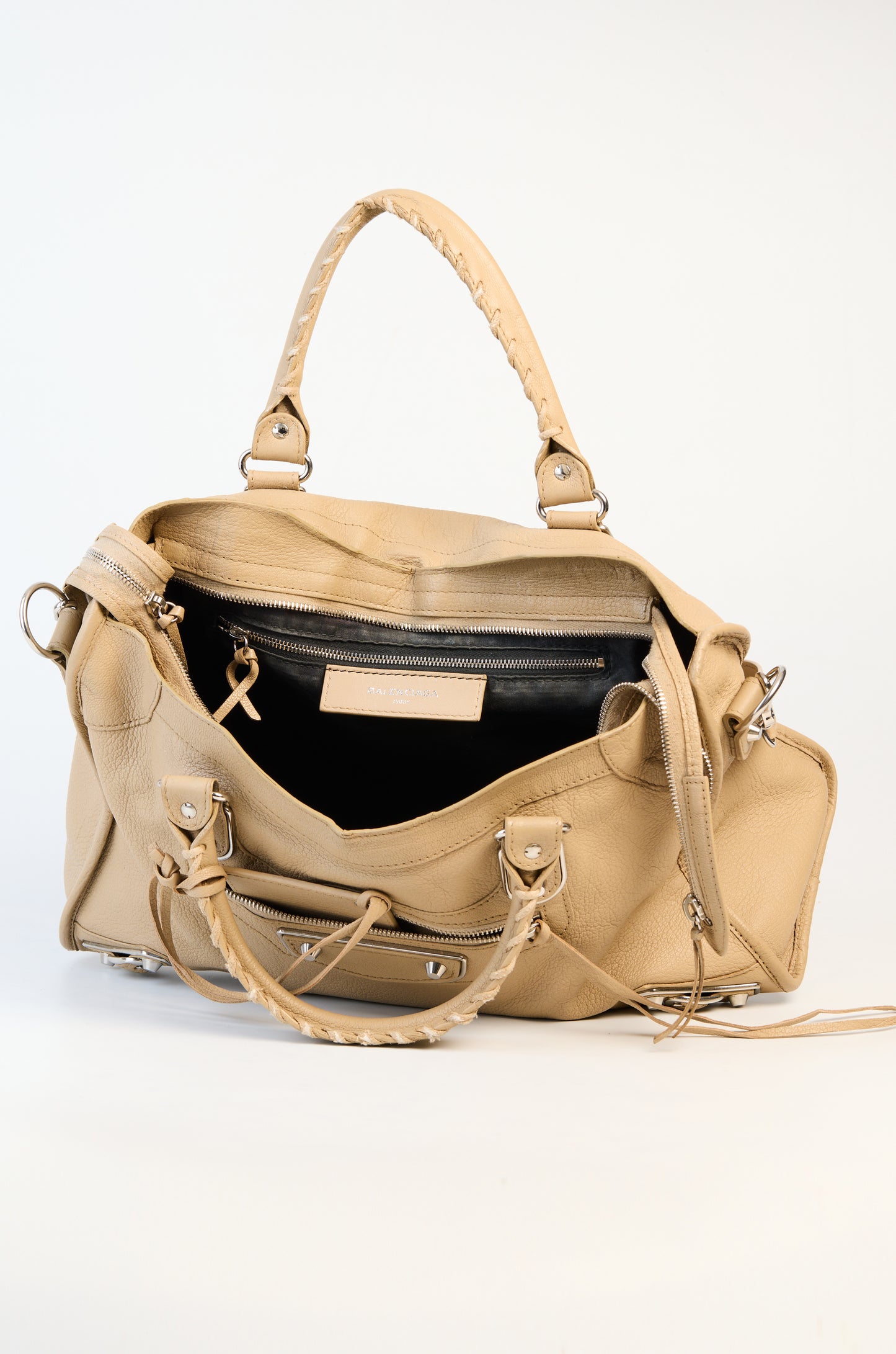 Balenciaga Beige Leather Metallic Edge City Medium Bag
