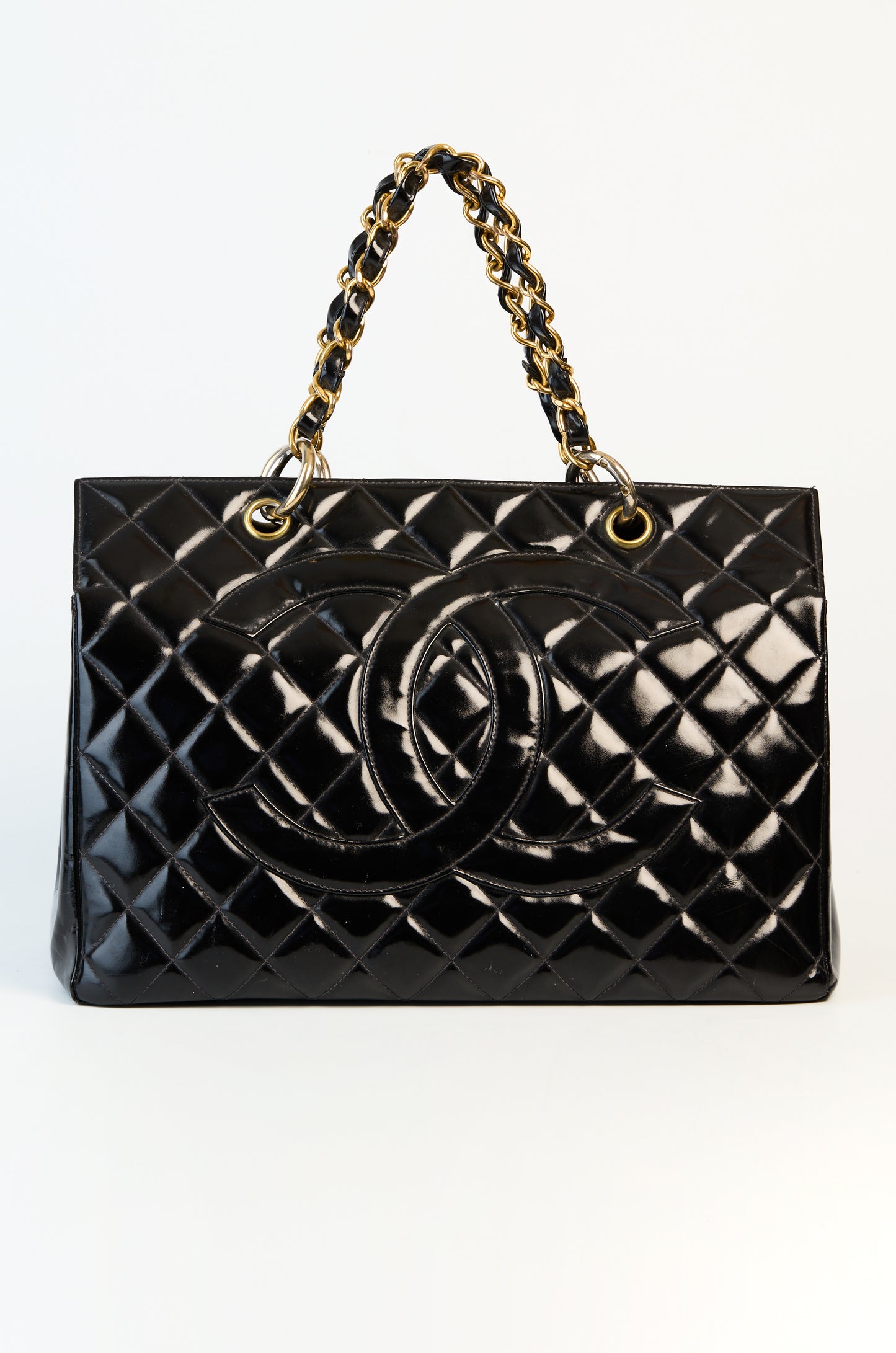 Chanel CC Matelassé Patent Leather Tote