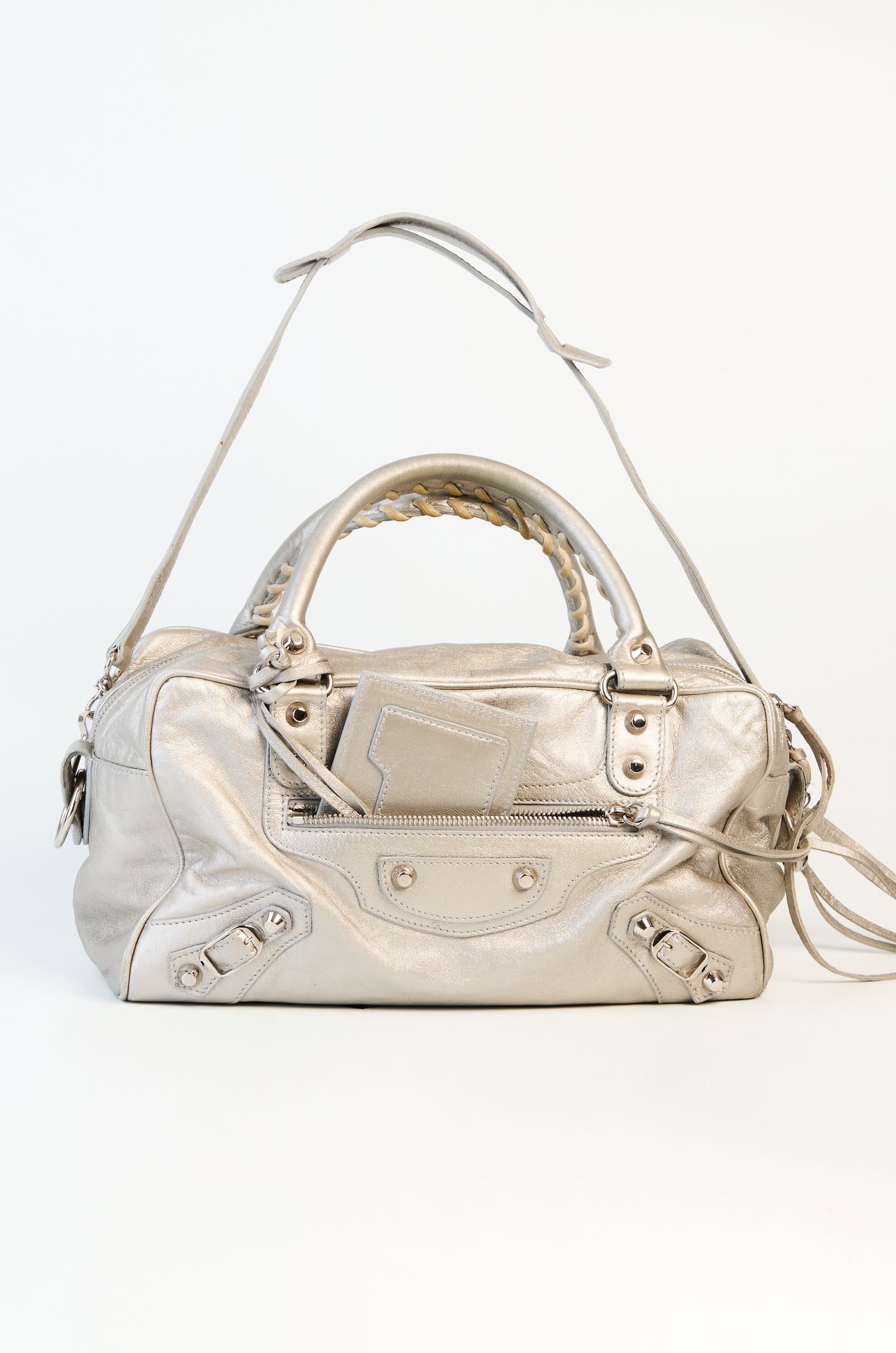 Balenciaga Metallic Leather Box Bag Silver
