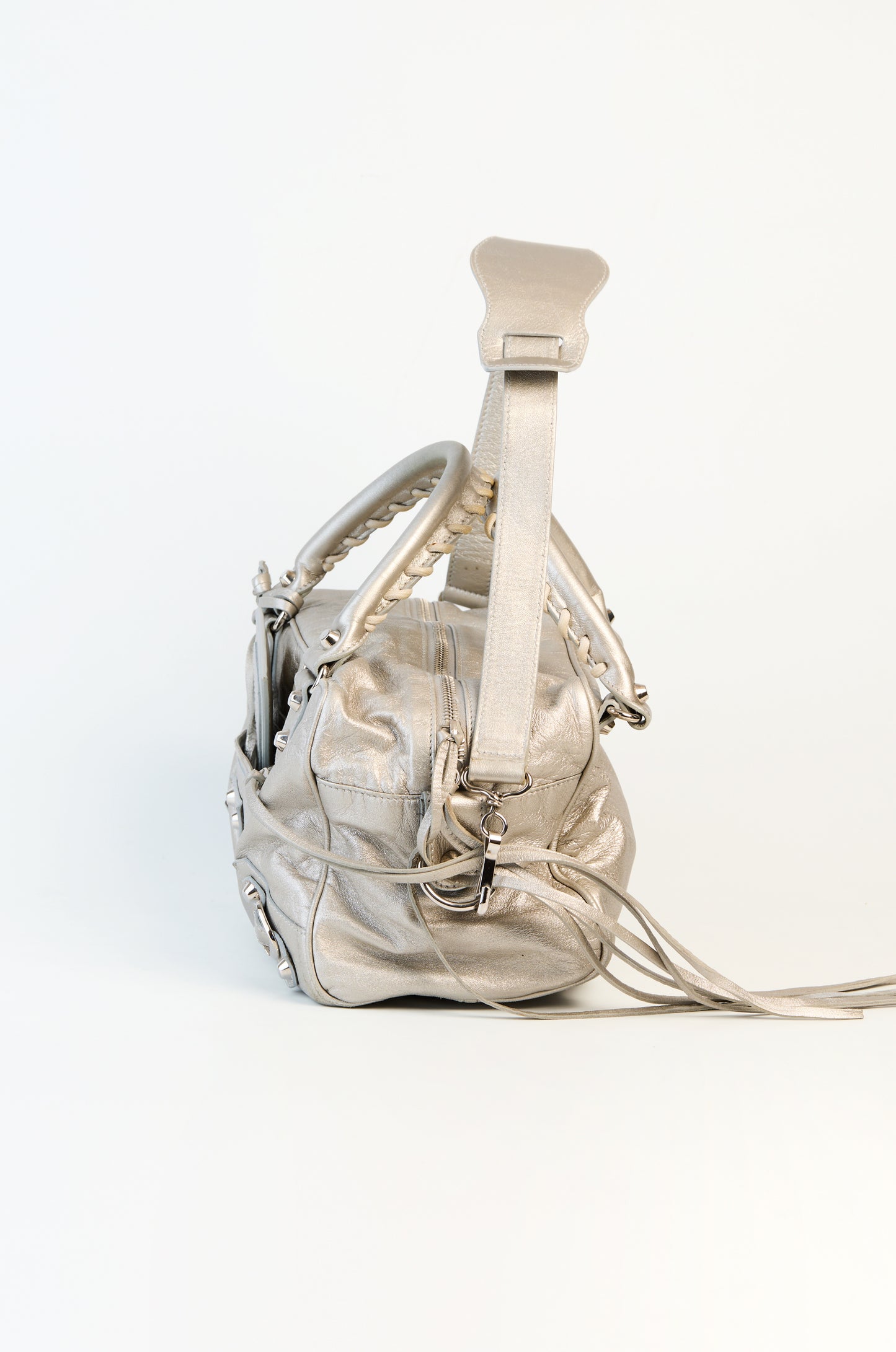 Balenciaga Metallic Leather Box Bag Silver