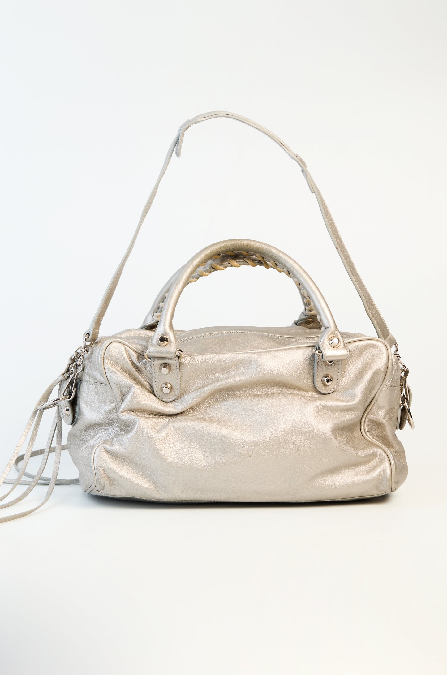 Balenciaga Metallic Leather Box Bag Silver