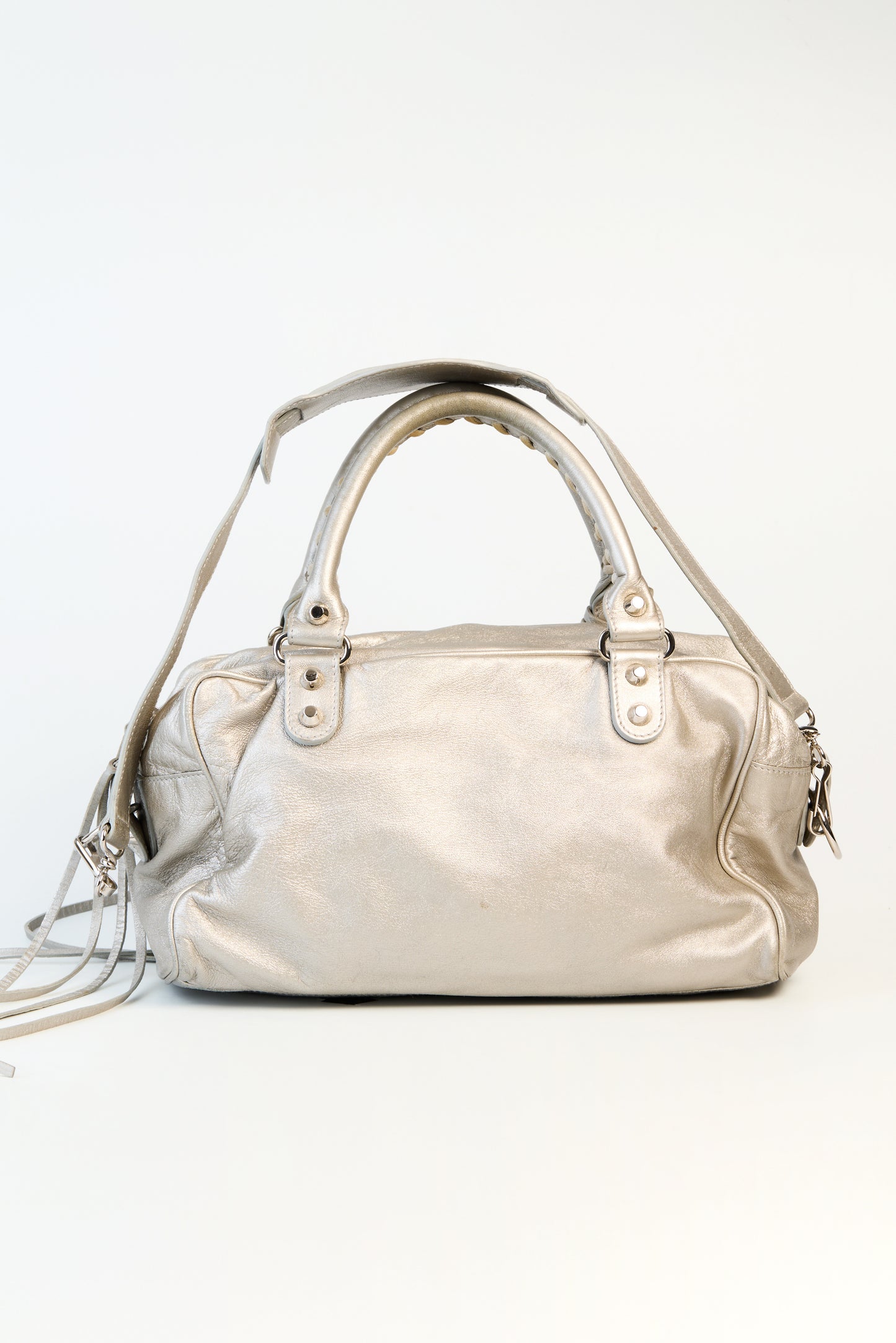 Balenciaga Metallic Leather Box Bag Silver