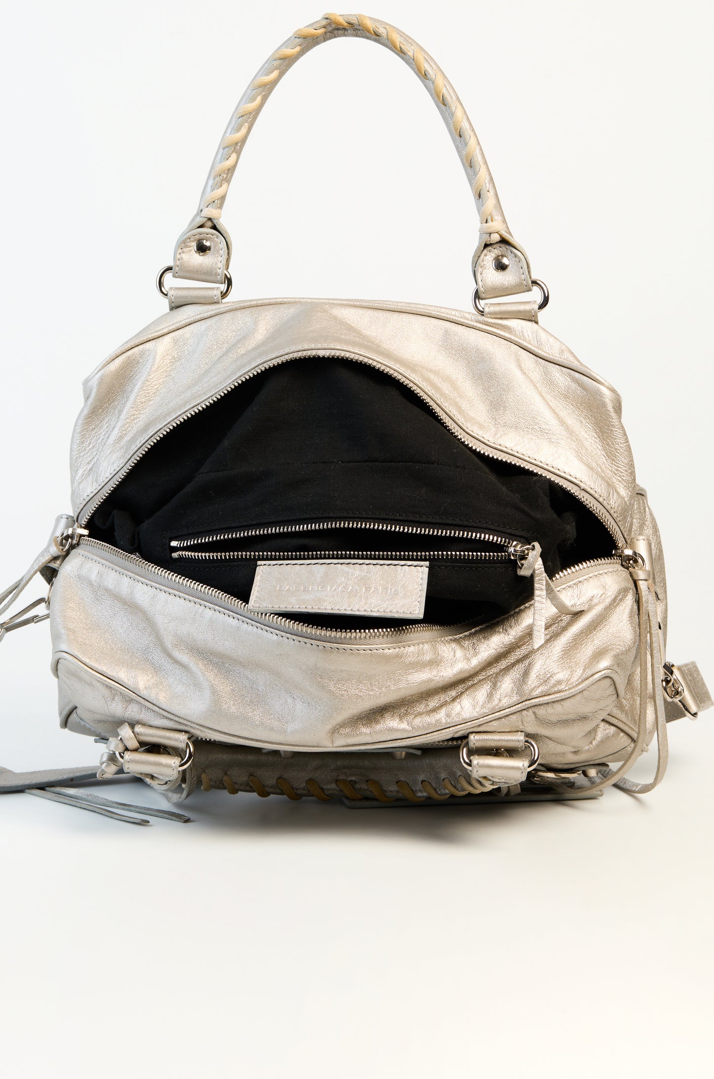 Balenciaga Metallic Leather Box Bag Silver