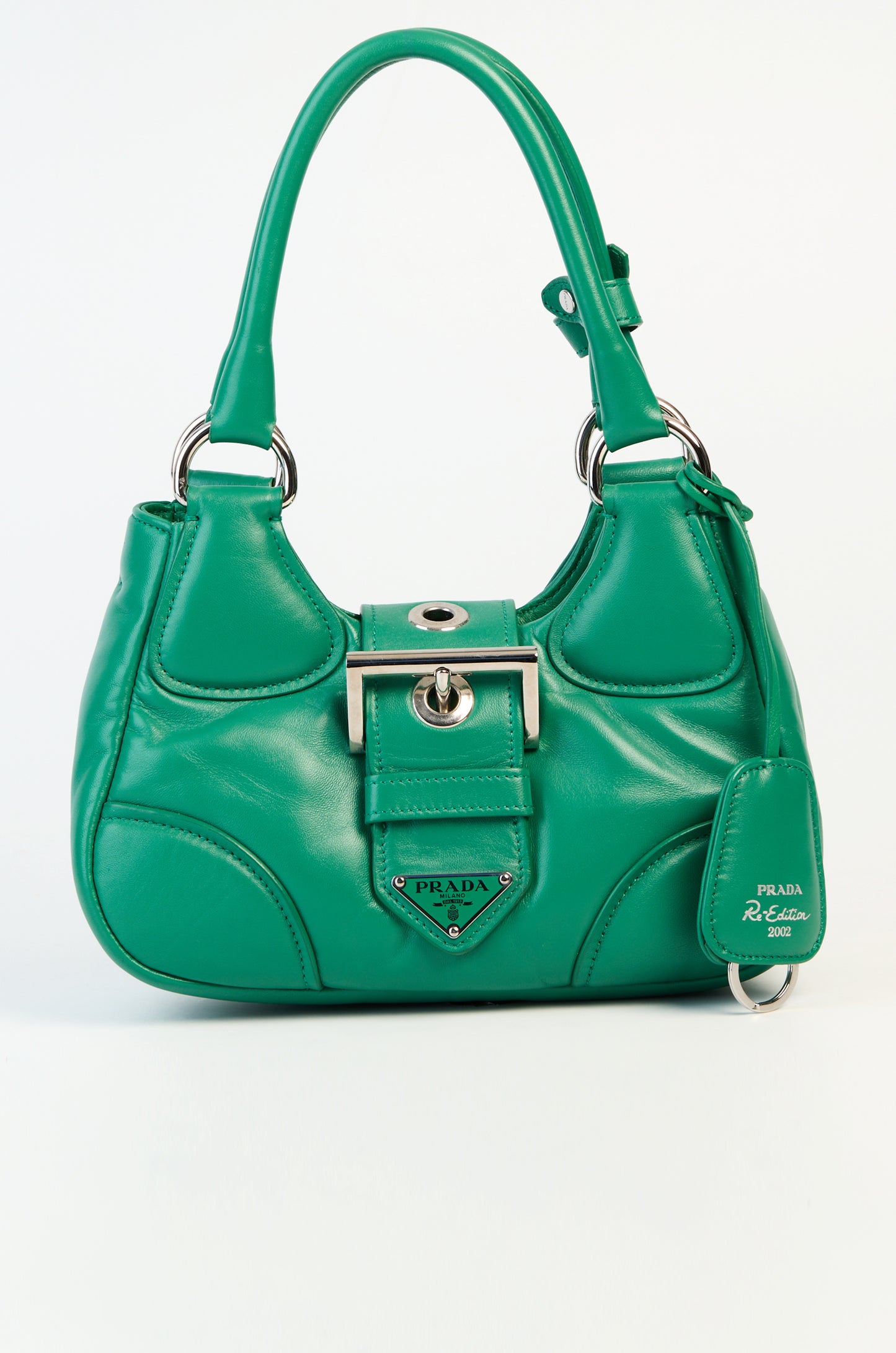 Prada Enameled Metal Triangle Moon Bag