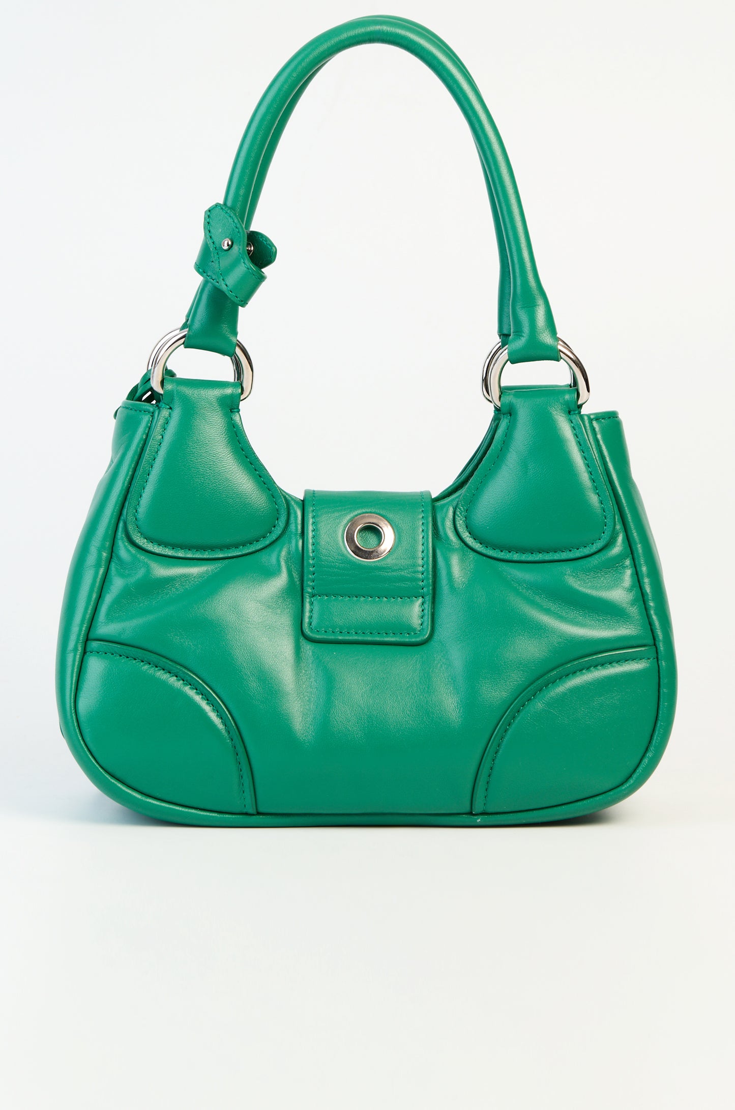 Prada Enameled Metal Triangle Moon Bag