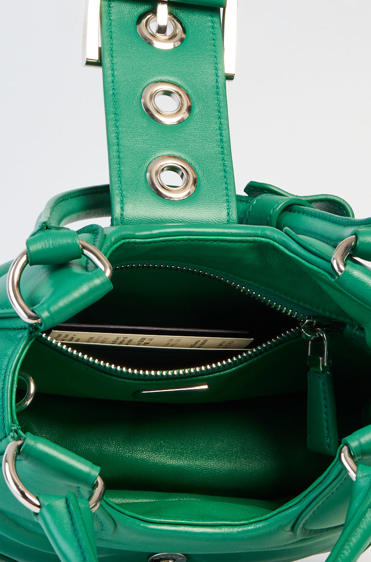 Prada Enameled Metal Triangle Moon Bag