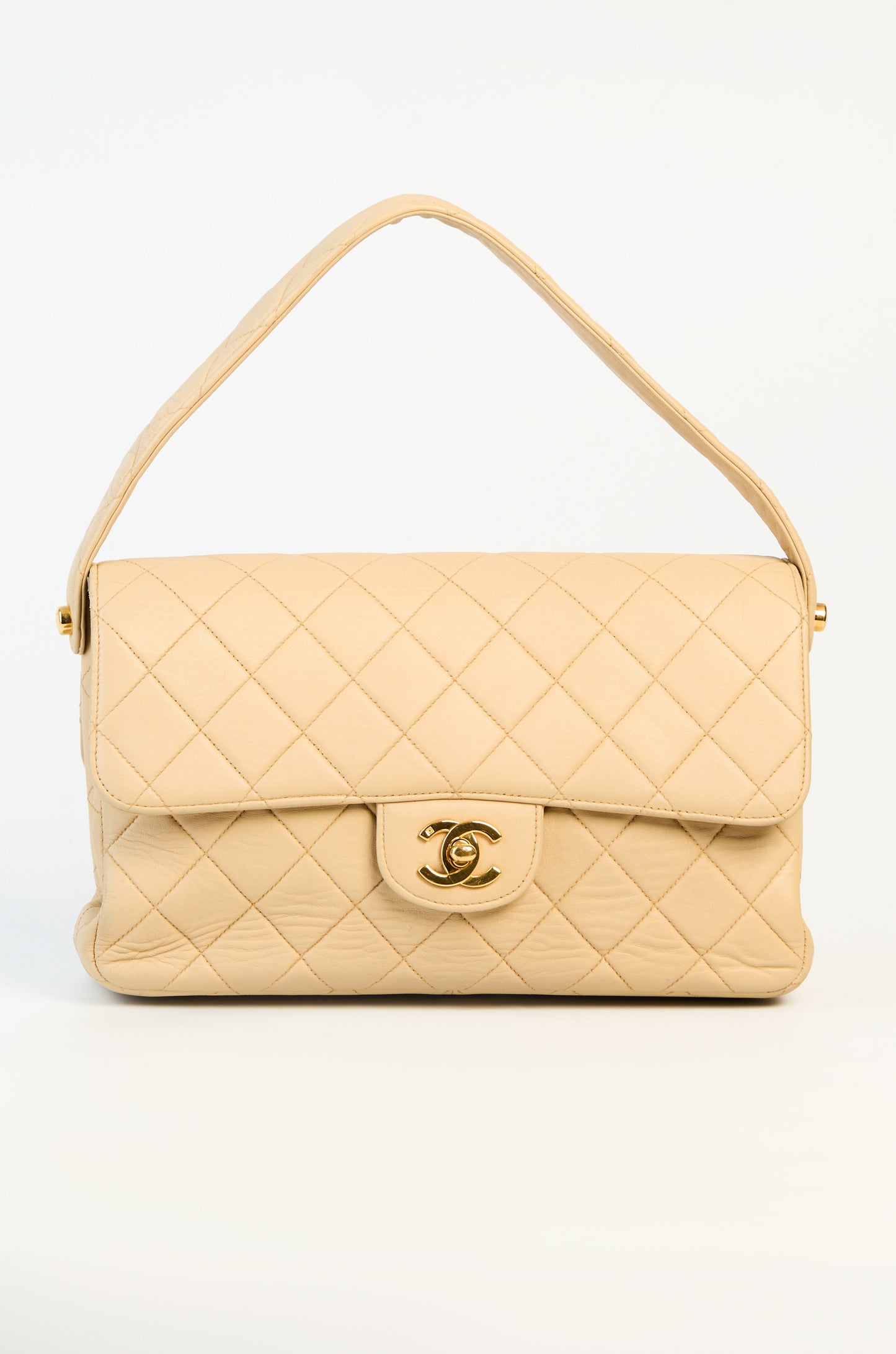 Chanel Quilted Lambskin Double Sided Flap Bag Beige