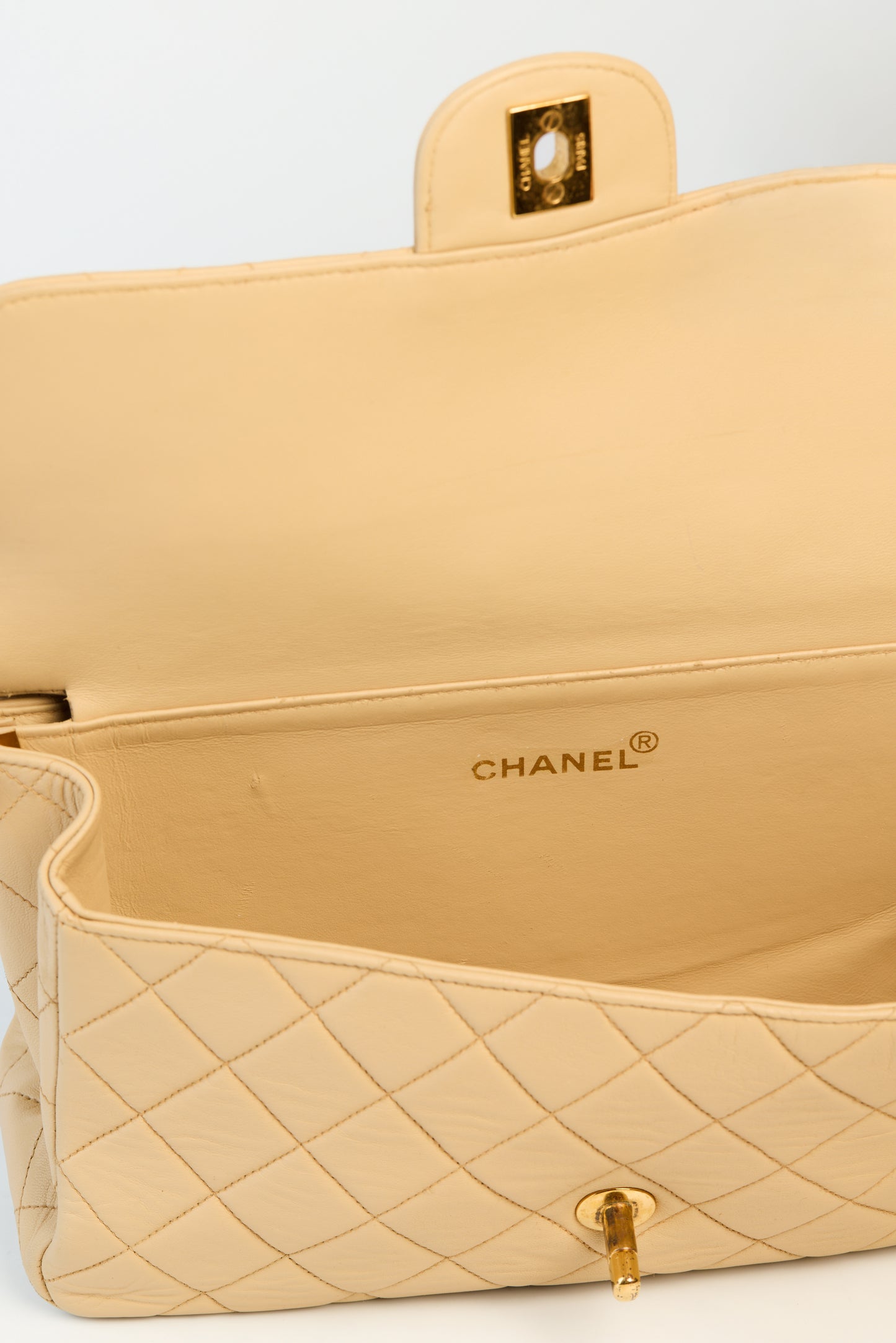 Chanel Quilted Lambskin Double Sided Flap Bag Beige
