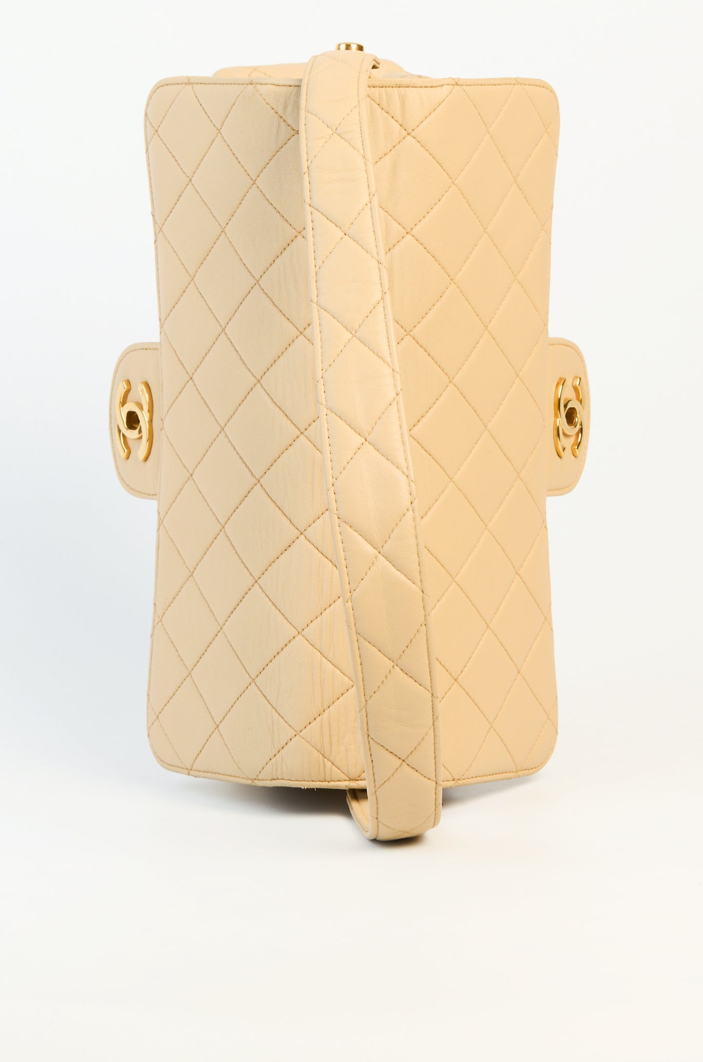 Chanel Quilted Lambskin Double Sided Flap Bag Beige