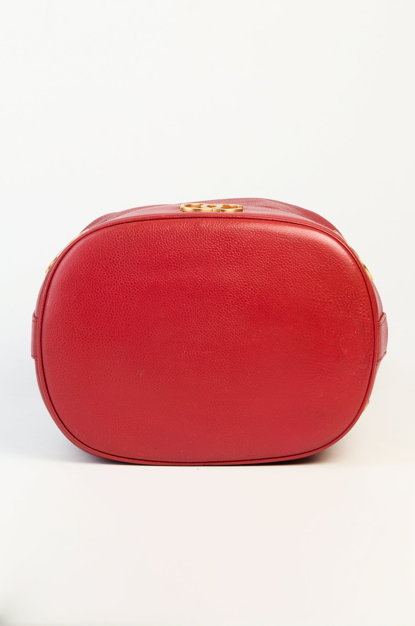 Chanel 1992 Red Caviar Plaque Bucket Drawstring Tote Crossbody Bag