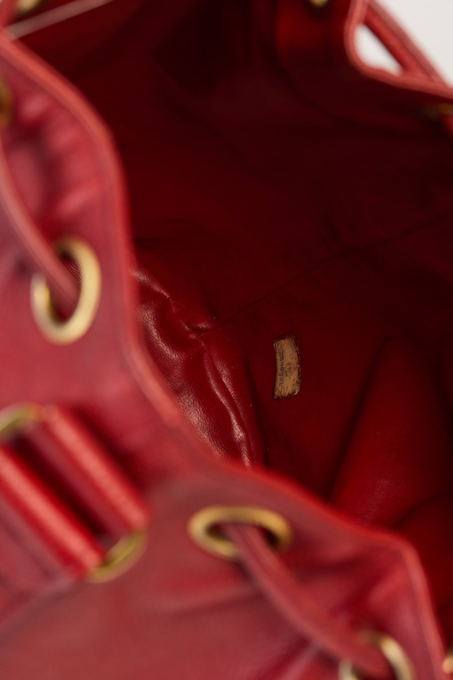 Chanel 1992 Red Caviar Plaque Bucket Drawstring Tote Crossbody Bag
