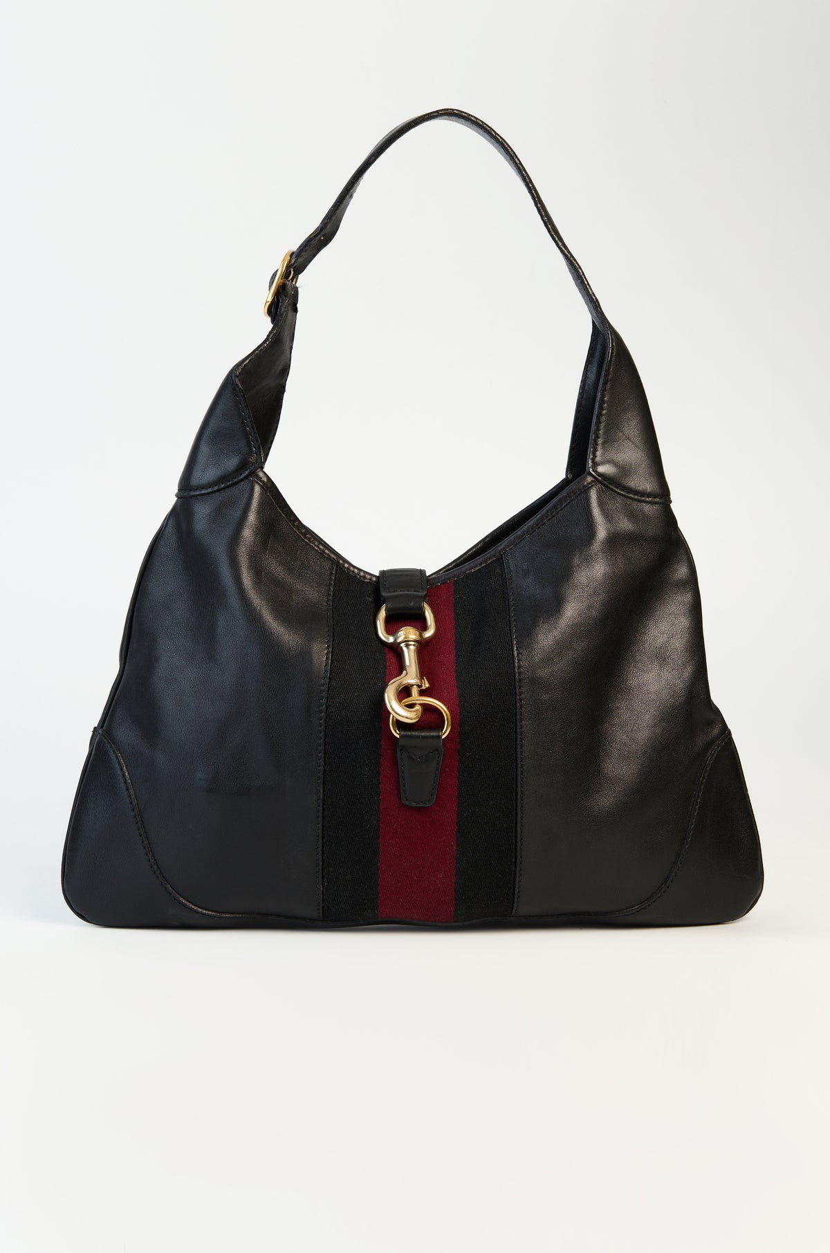 Gucci Black Leather Web Jackie O Hobo