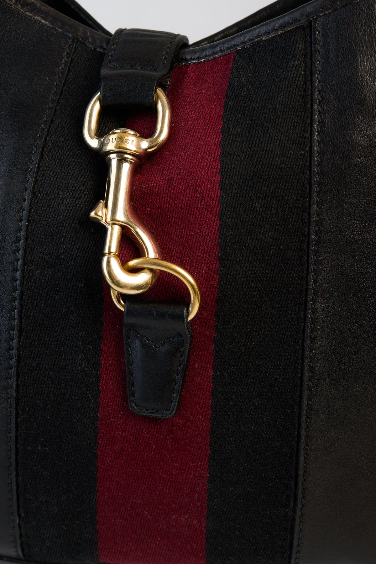 Gucci Black Leather Web Jackie O Hobo