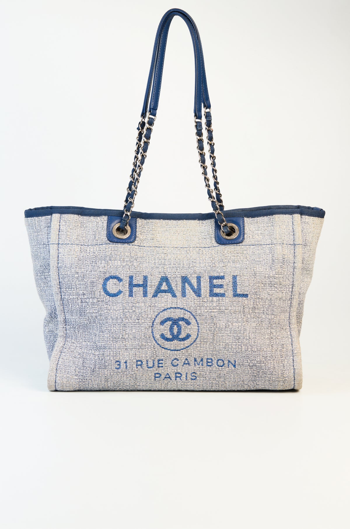 Chanel Blue Tweed Medium Deauville Shopper Tote