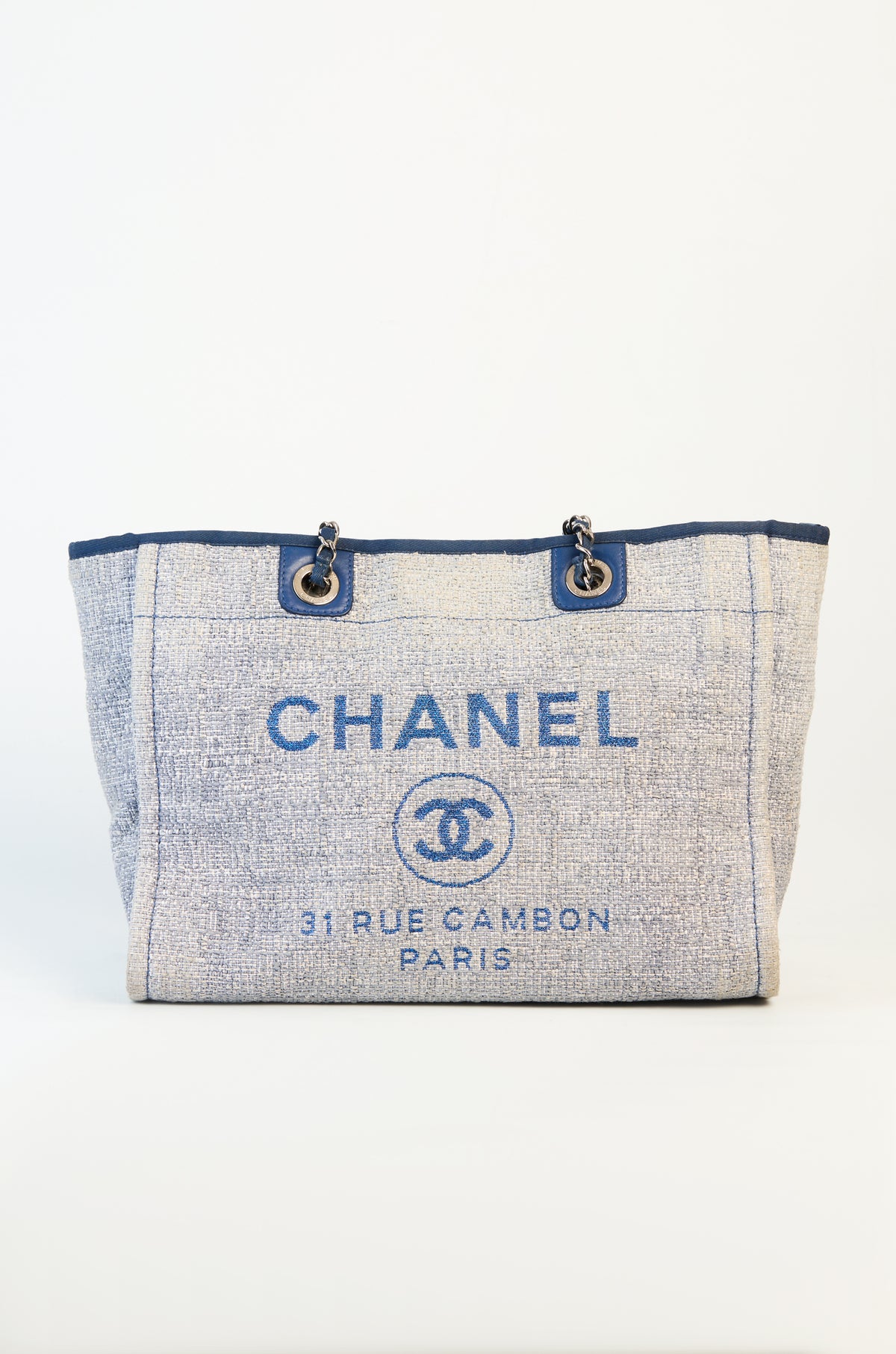 Chanel Blue Tweed Medium Deauville Shopper Tote