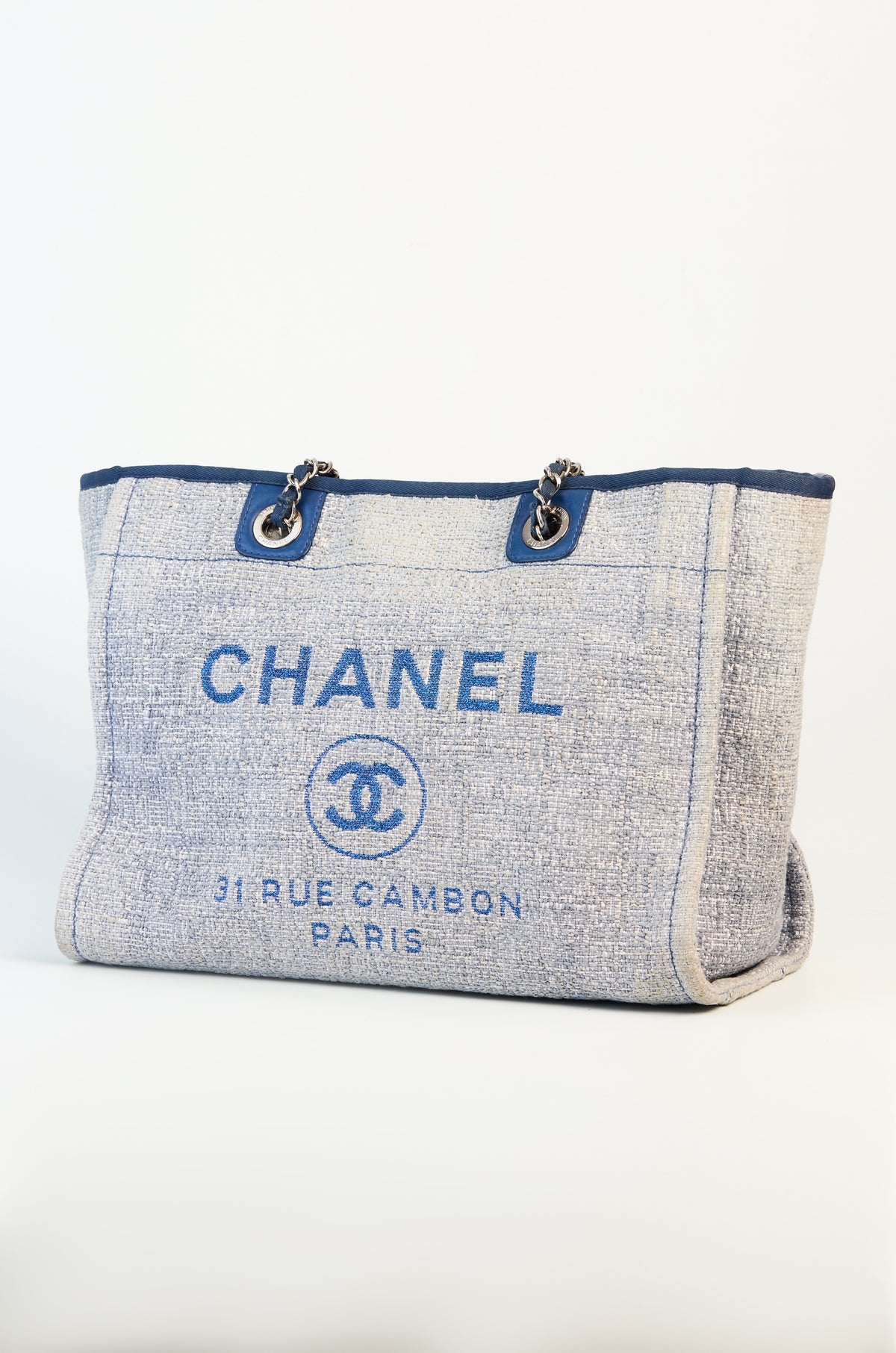 Chanel Blue Tweed Medium Deauville Shopper Tote