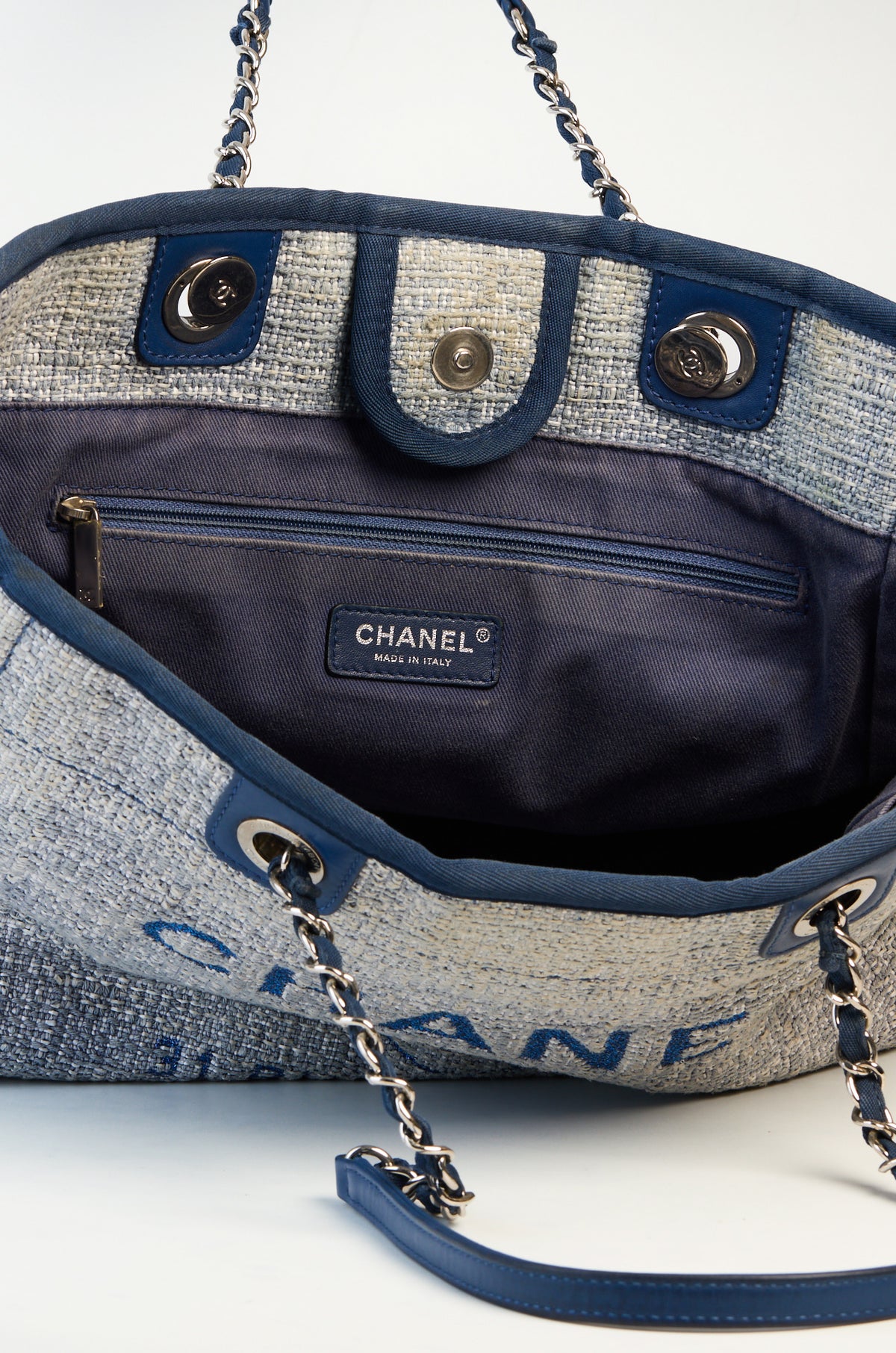 Chanel Blue Tweed Medium Deauville Shopper Tote