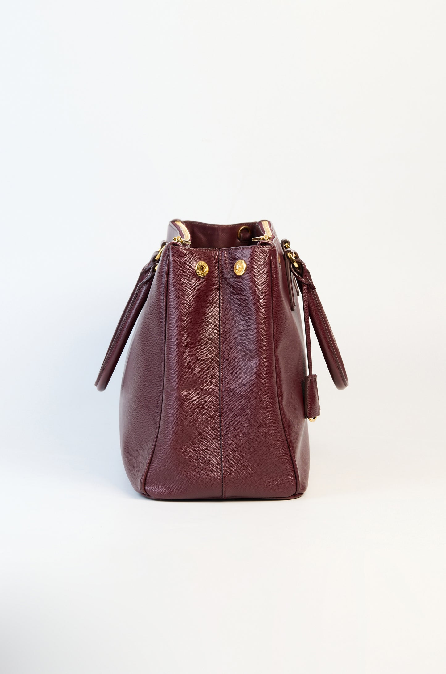 Prada Burgundy Saffiano Lux Leather Double Zip Executive Tote Bag
