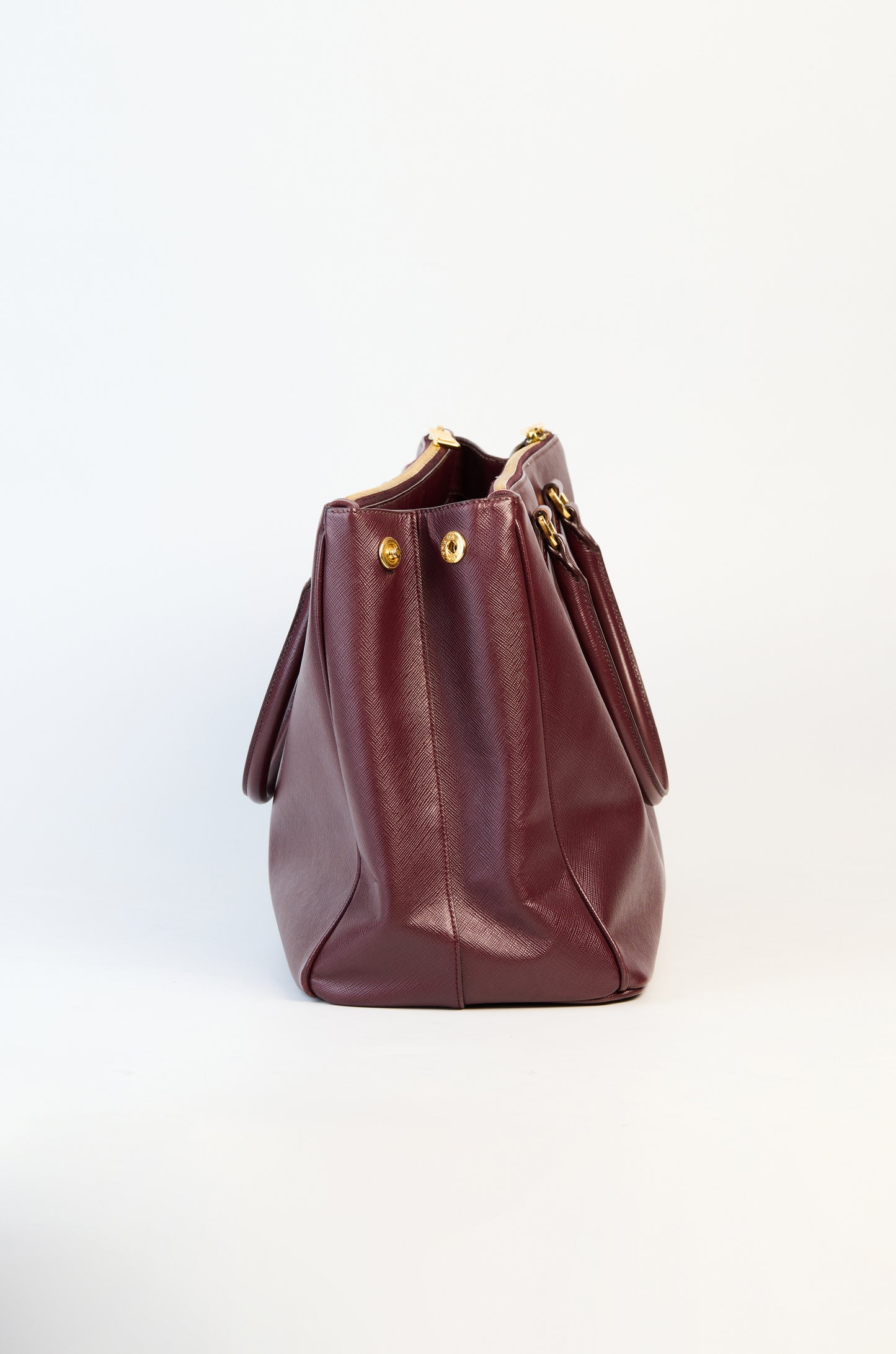Prada Burgundy Saffiano Lux Leather Double Zip Executive Tote Bag