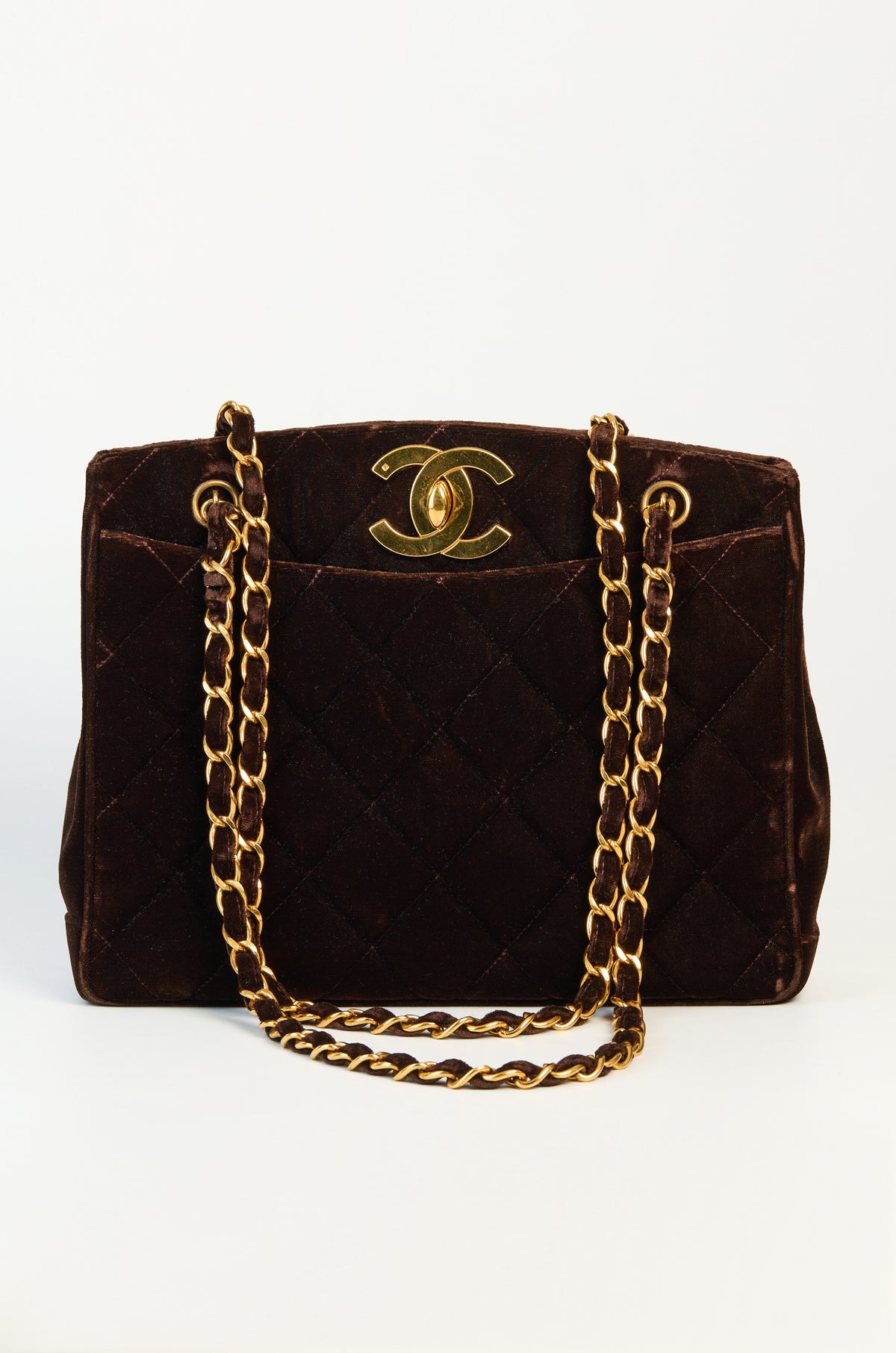 Chanel Vintage Brown Quilted Chain Tote