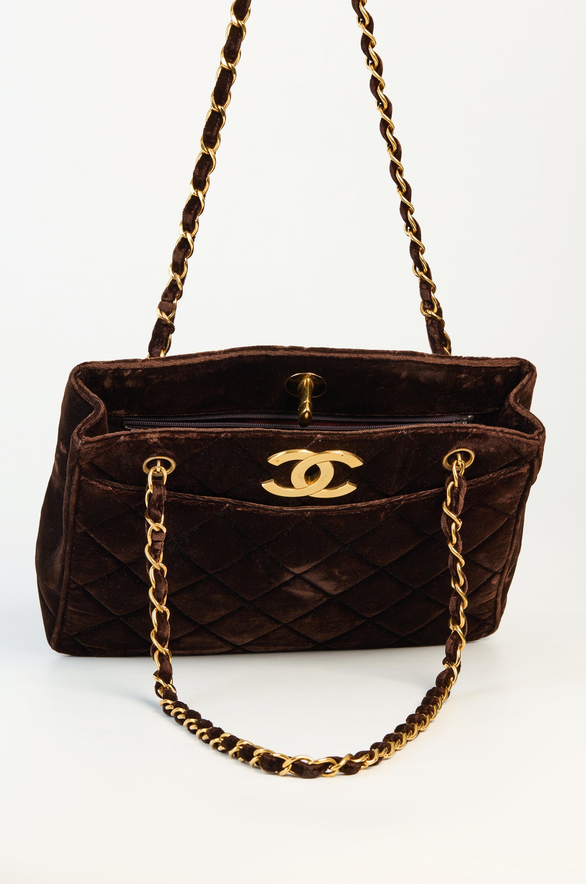Chanel Vintage Brown Quilted Chain Tote