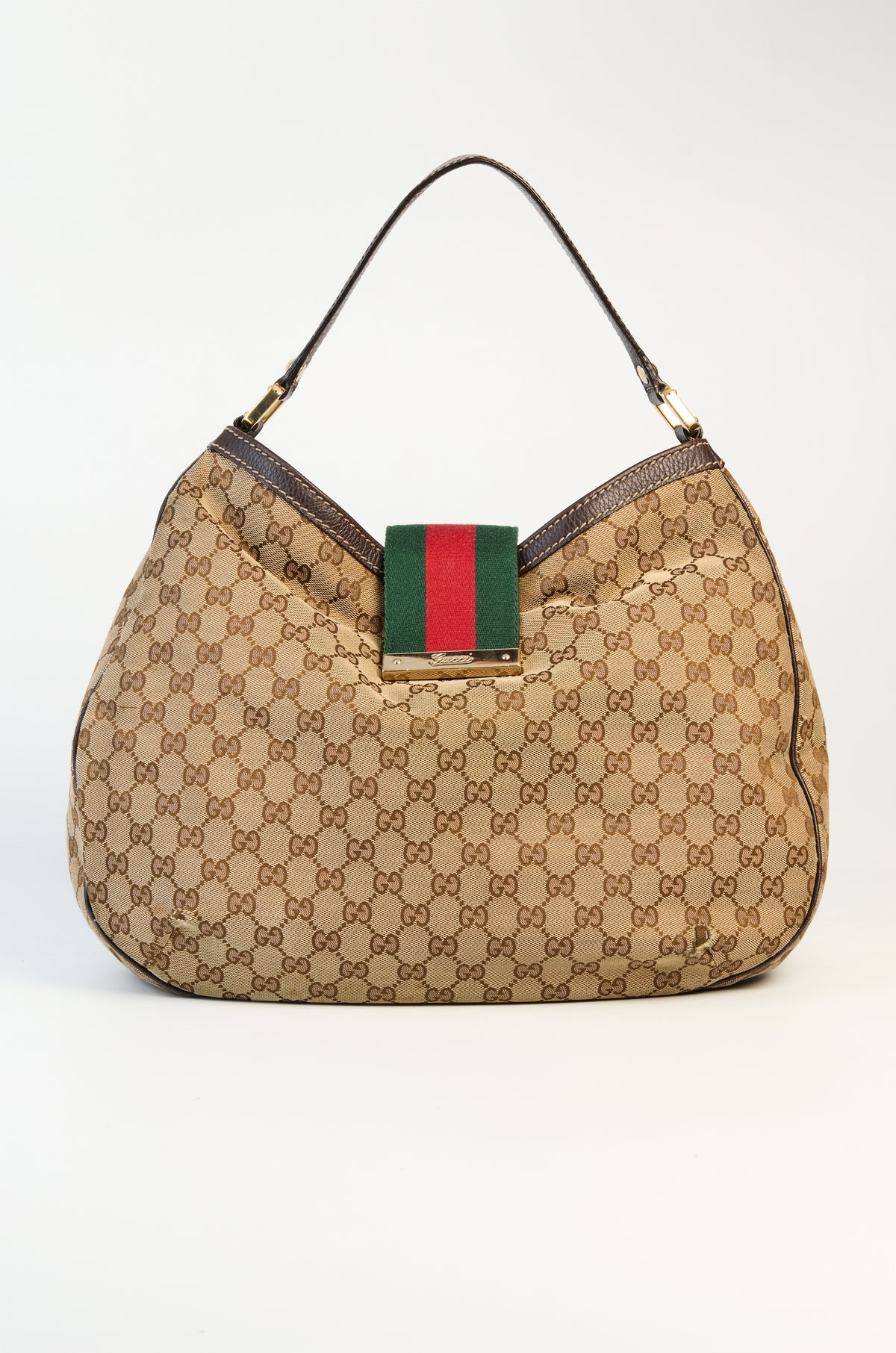 Gucci Beige/Ebony GG Canvas New Web Hobo Bag
