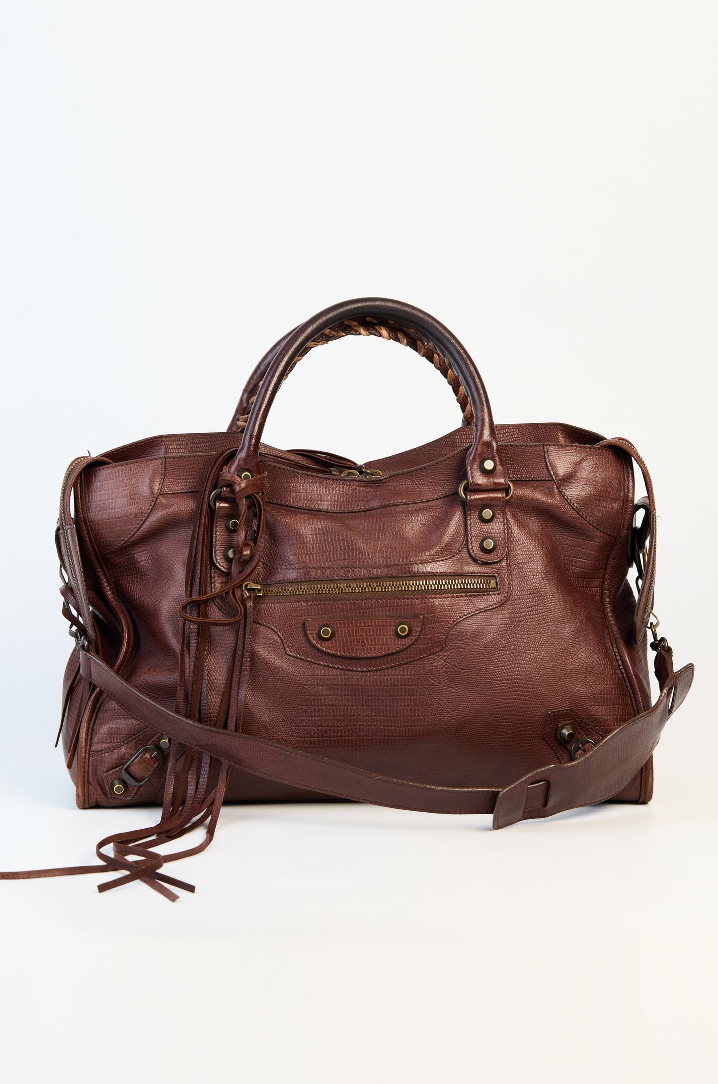 Balenciaga Limited Edition Neiman Marcus Anniversary Castagna Lizard Embossed Leather Motorcycle City Bag