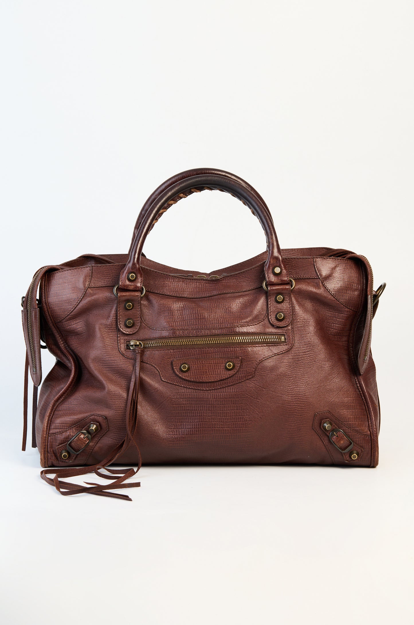 Balenciaga Limited Edition Neiman Marcus Anniversary Castagna Lizard Embossed Leather Motorcycle City Bag