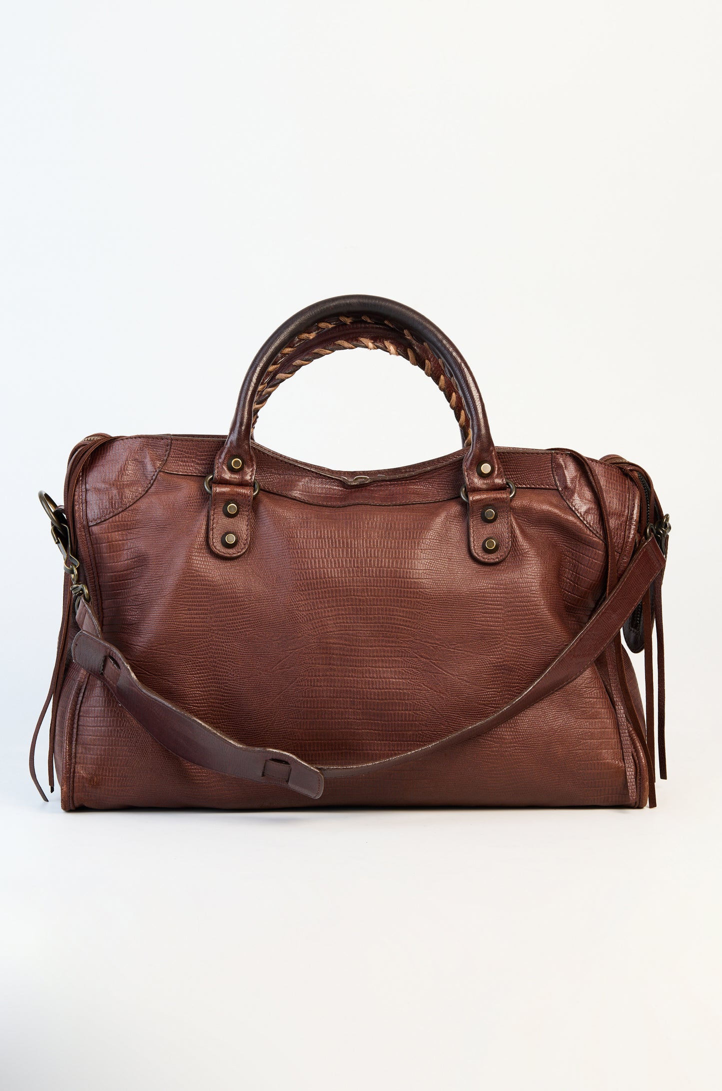Balenciaga Limited Edition Neiman Marcus Anniversary Castagna Lizard Embossed Leather Motorcycle City Bag