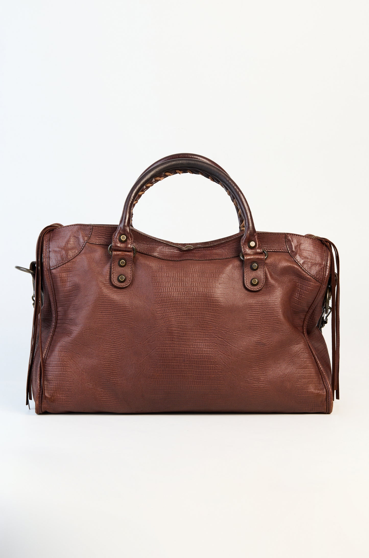 Balenciaga Limited Edition Neiman Marcus Anniversary Castagna Lizard Embossed Leather Motorcycle City Bag