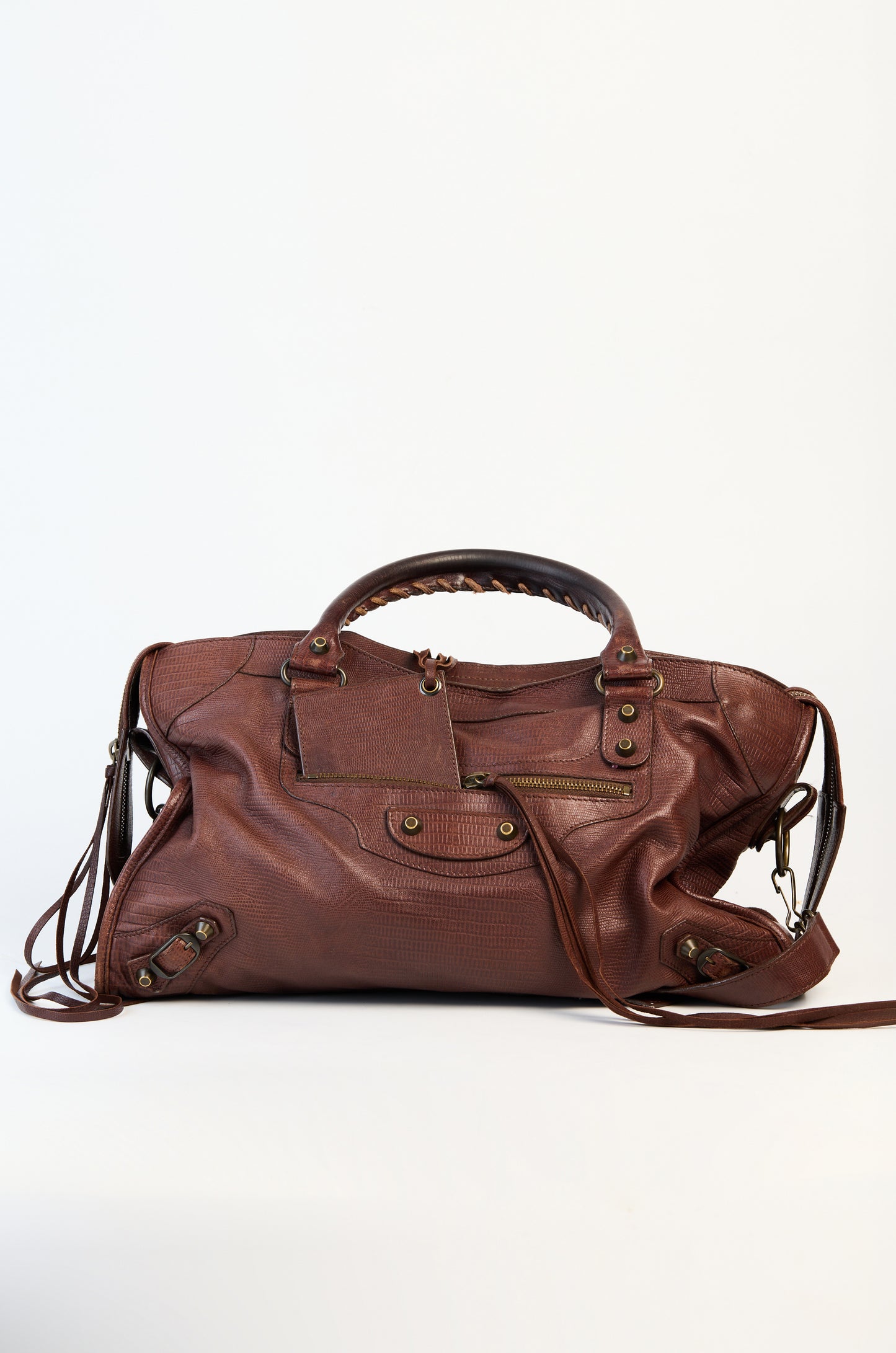 Balenciaga Limited Edition Neiman Marcus Anniversary Castagna Lizard Embossed Leather Motorcycle City Bag
