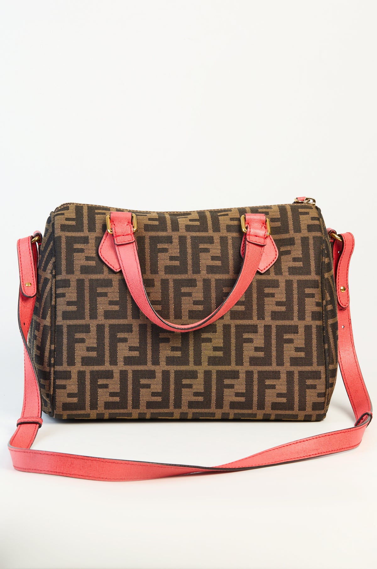 Fendi Tobacco Zucca Print Canvas Medium Boston Bag