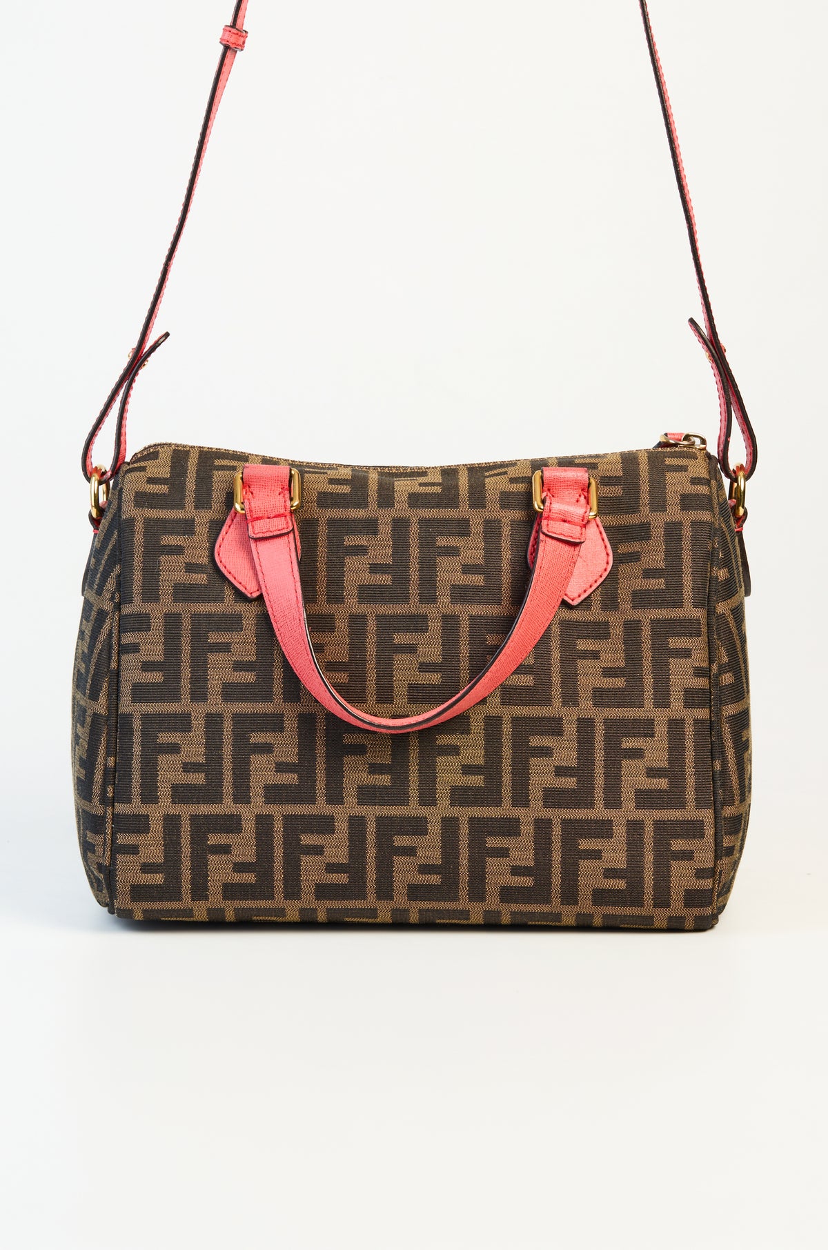 Fendi Tobacco Zucca Print Canvas Medium Boston Bag
