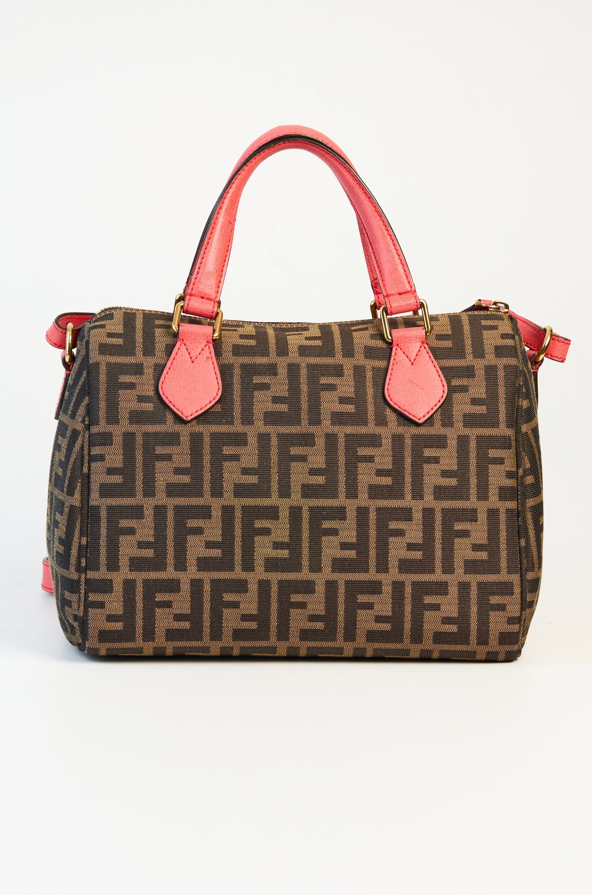 Fendi Tobacco Zucca Print Canvas Medium Boston Bag