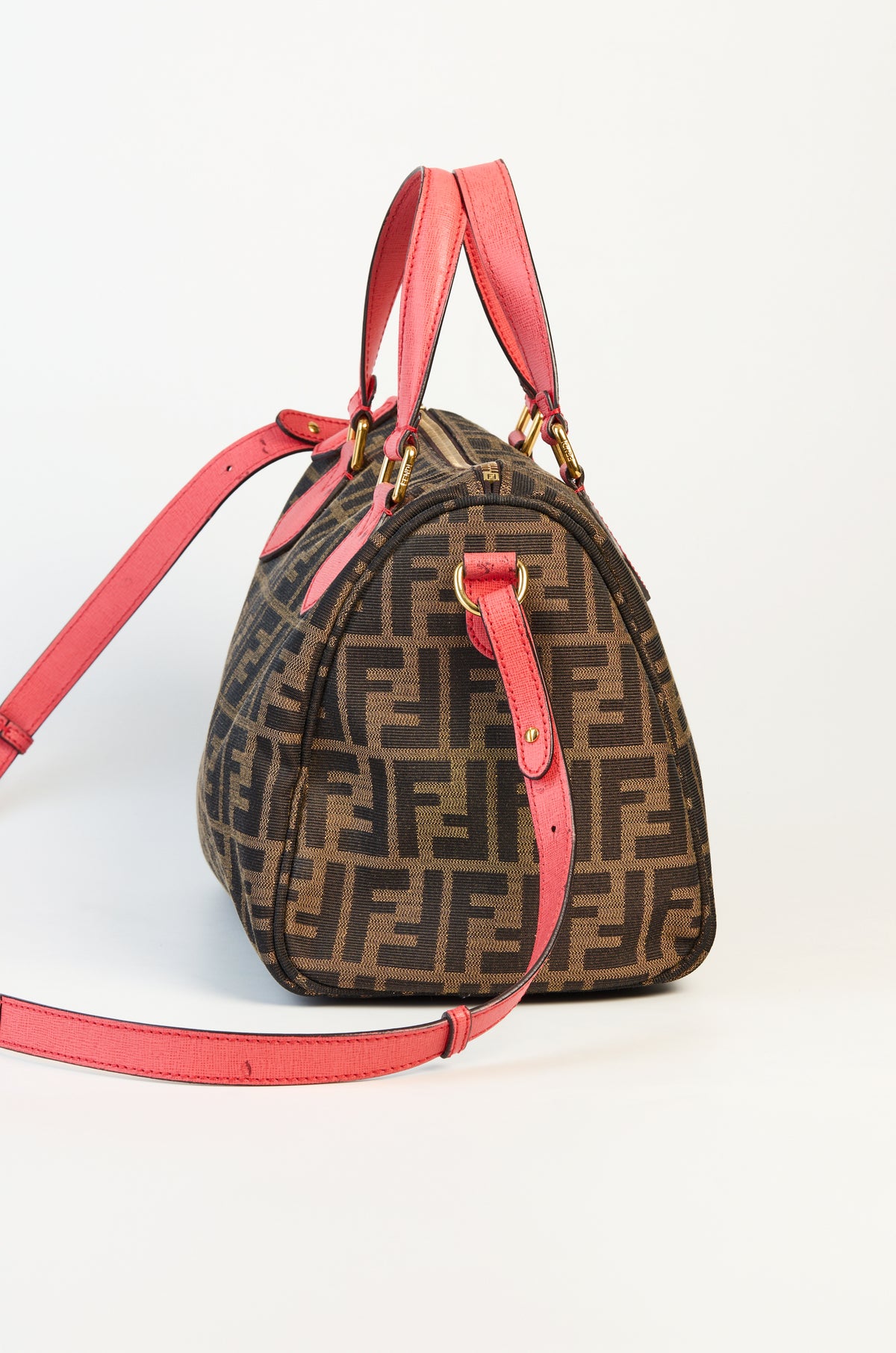 Fendi Tobacco Zucca Print Canvas Medium Boston Bag