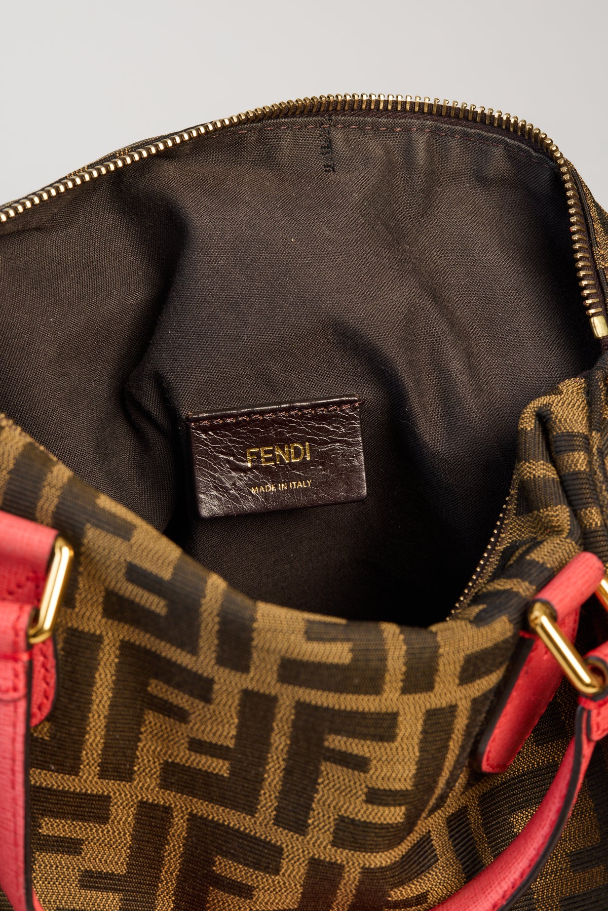Fendi Tobacco Zucca Print Canvas Medium Boston Bag