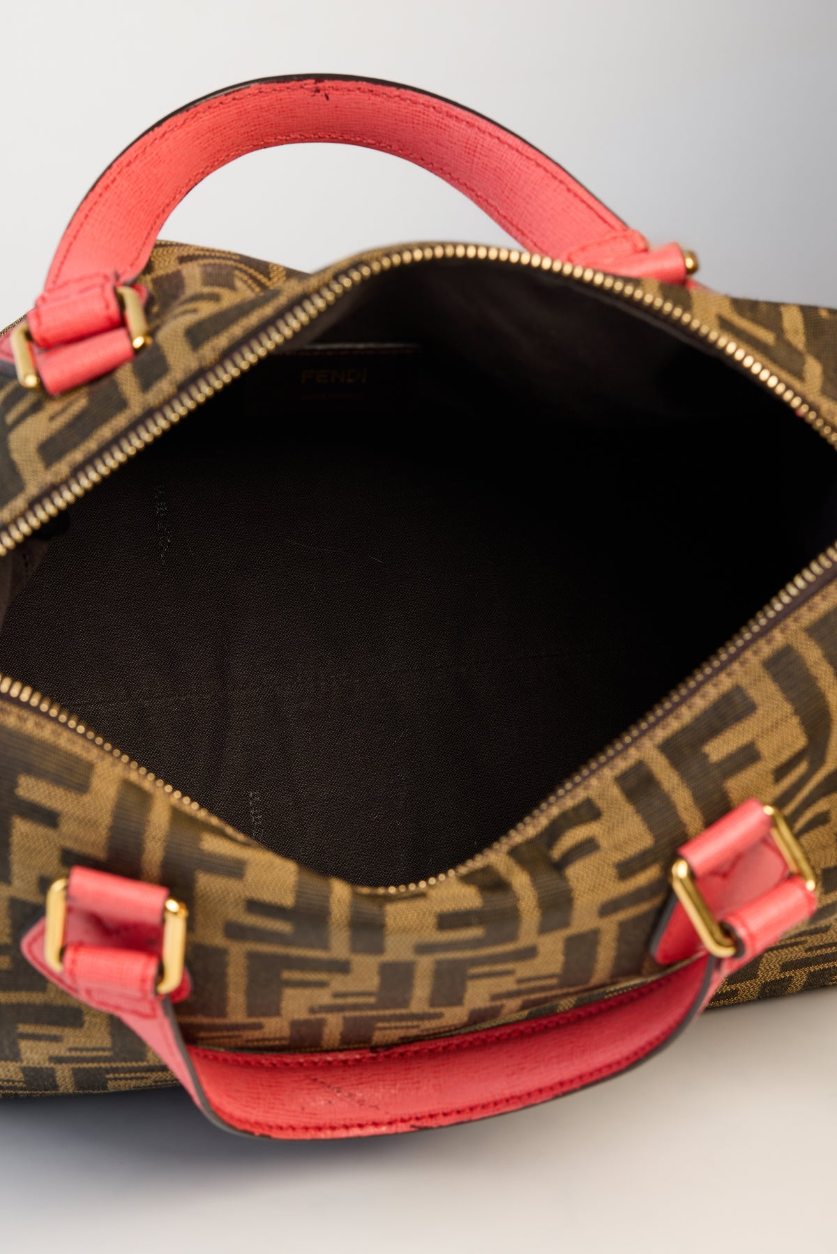 Fendi Tobacco Zucca Print Canvas Medium Boston Bag