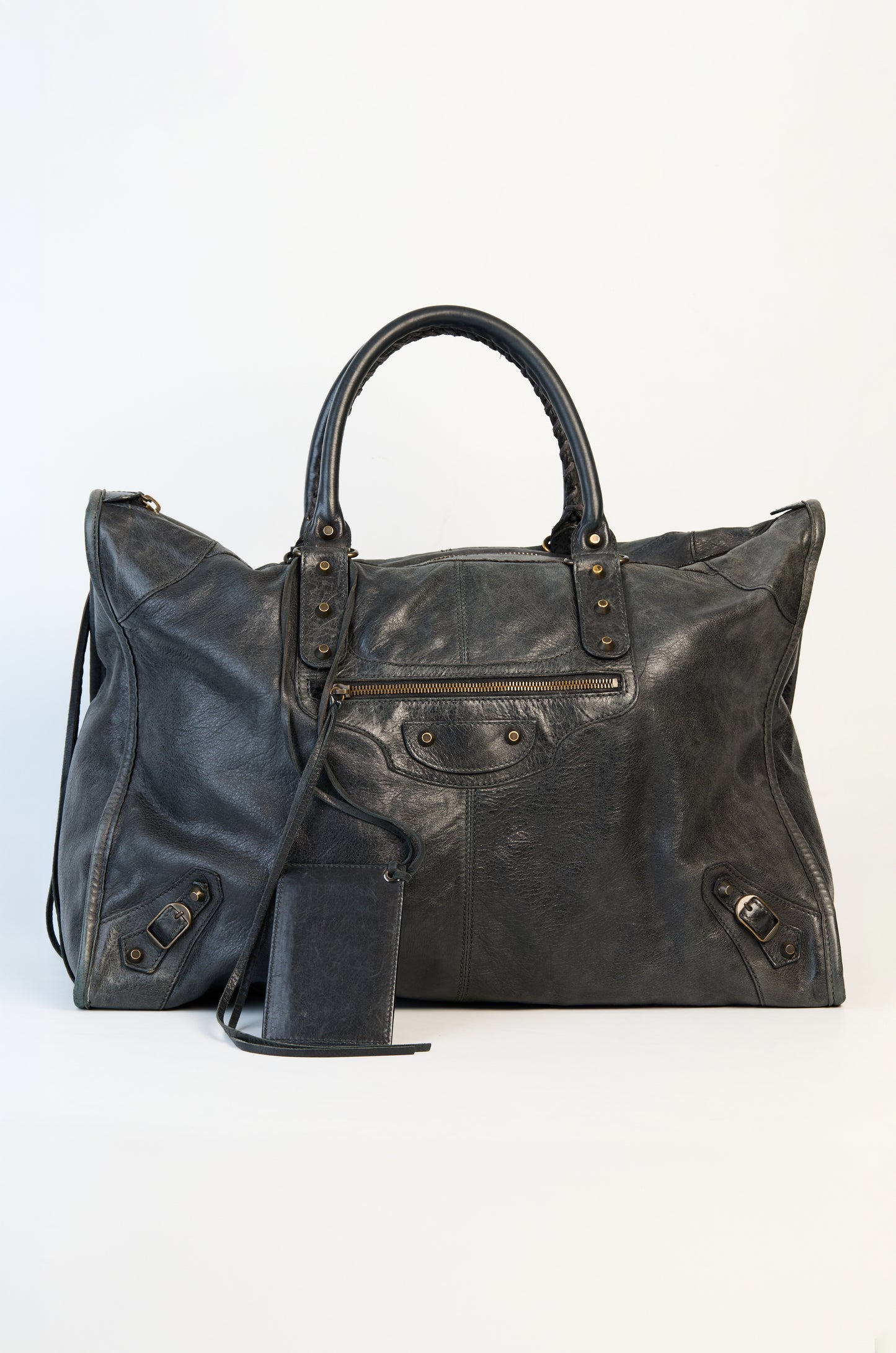 Balenciaga Anthracite Lambskin Leather Weekender Bag