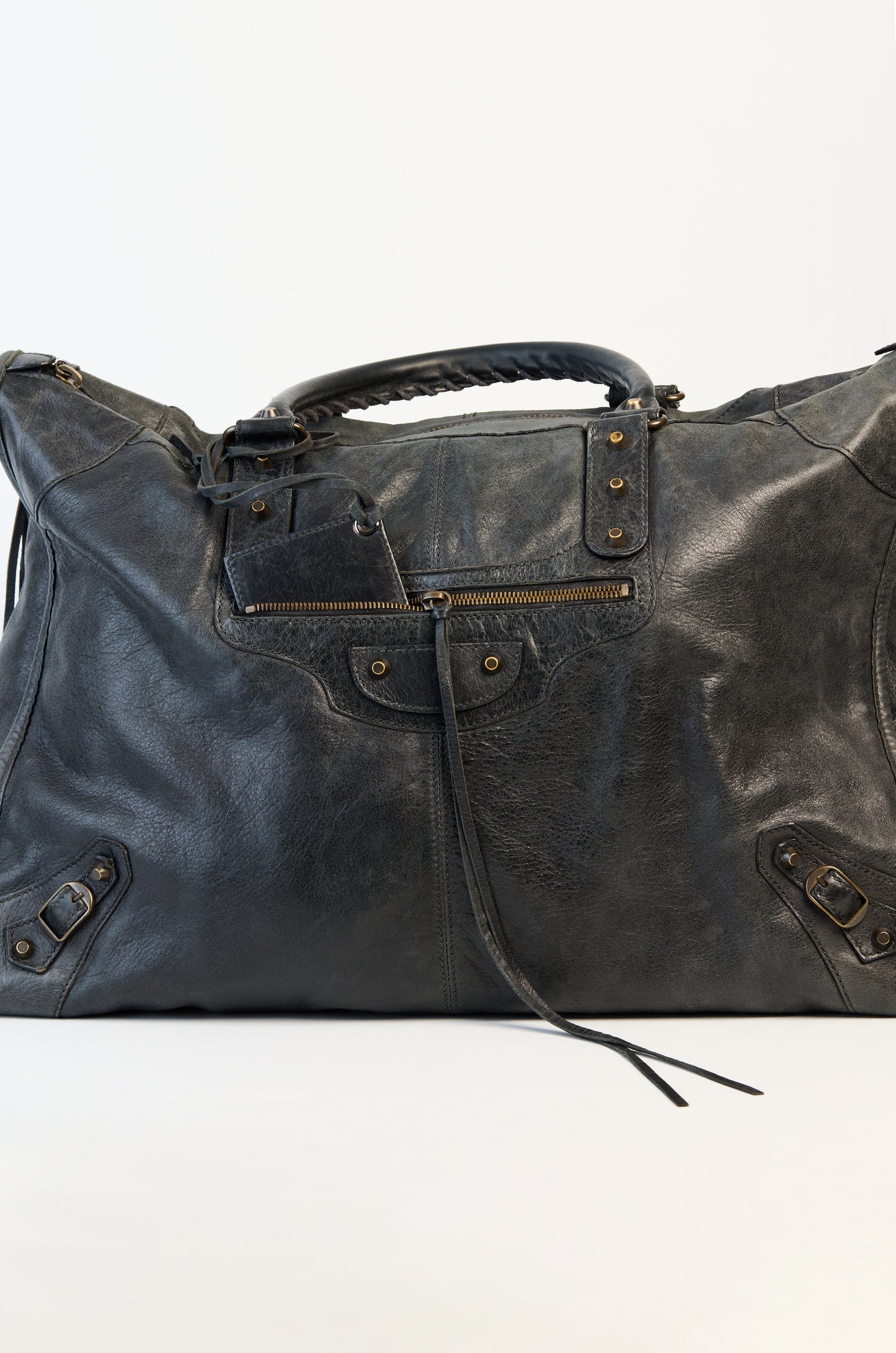 Balenciaga Anthracite Lambskin Leather Weekender Bag