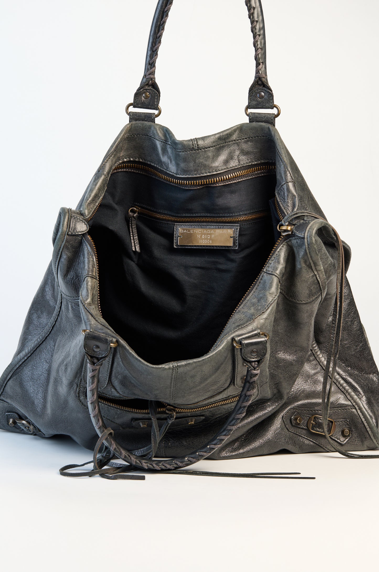 Balenciaga Anthracite Lambskin Leather Weekender Bag